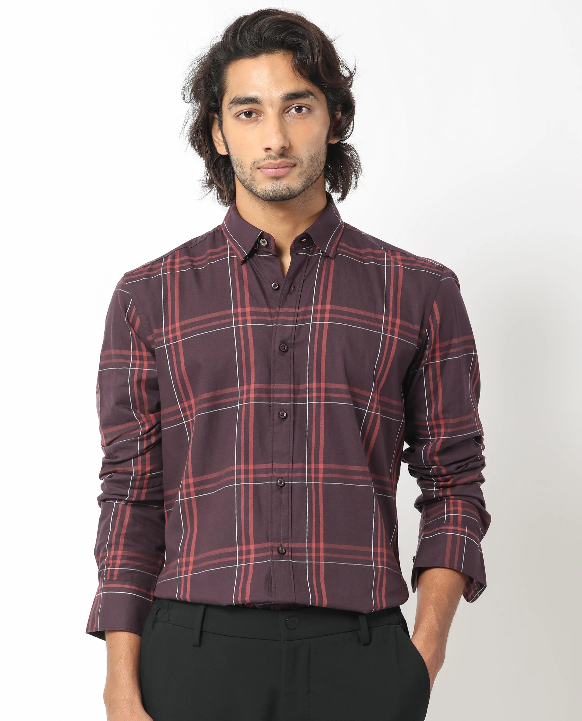 Rare Rabbit Men's Juba Dark Maroon Cotton Checked Print Regular Fit Full Sleeve Collared Shirt - Image 7