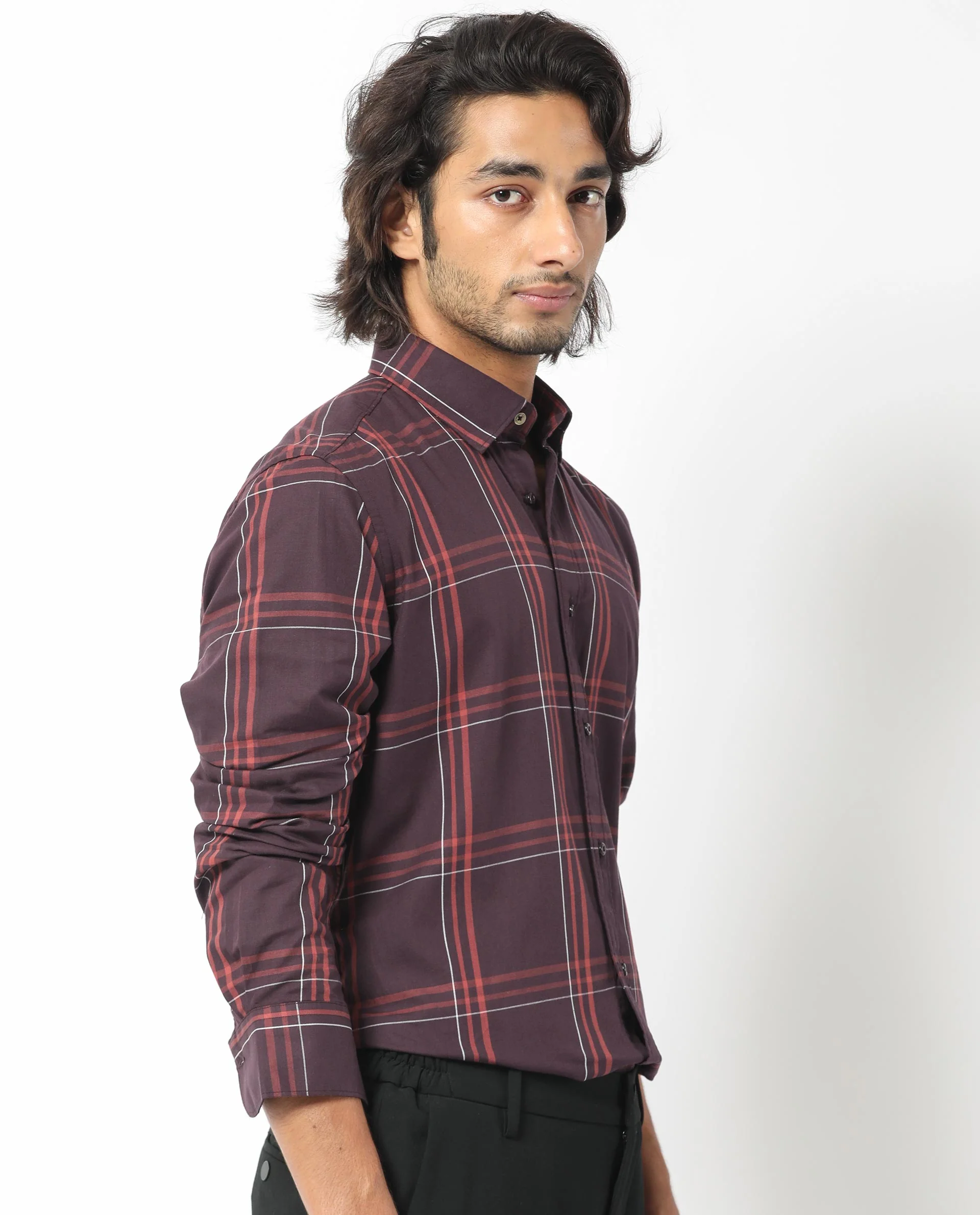Rare Rabbit Men's Juba Dark Maroon Cotton Checked Print Regular Fit Full Sleeve Collared Shirt - Image 8