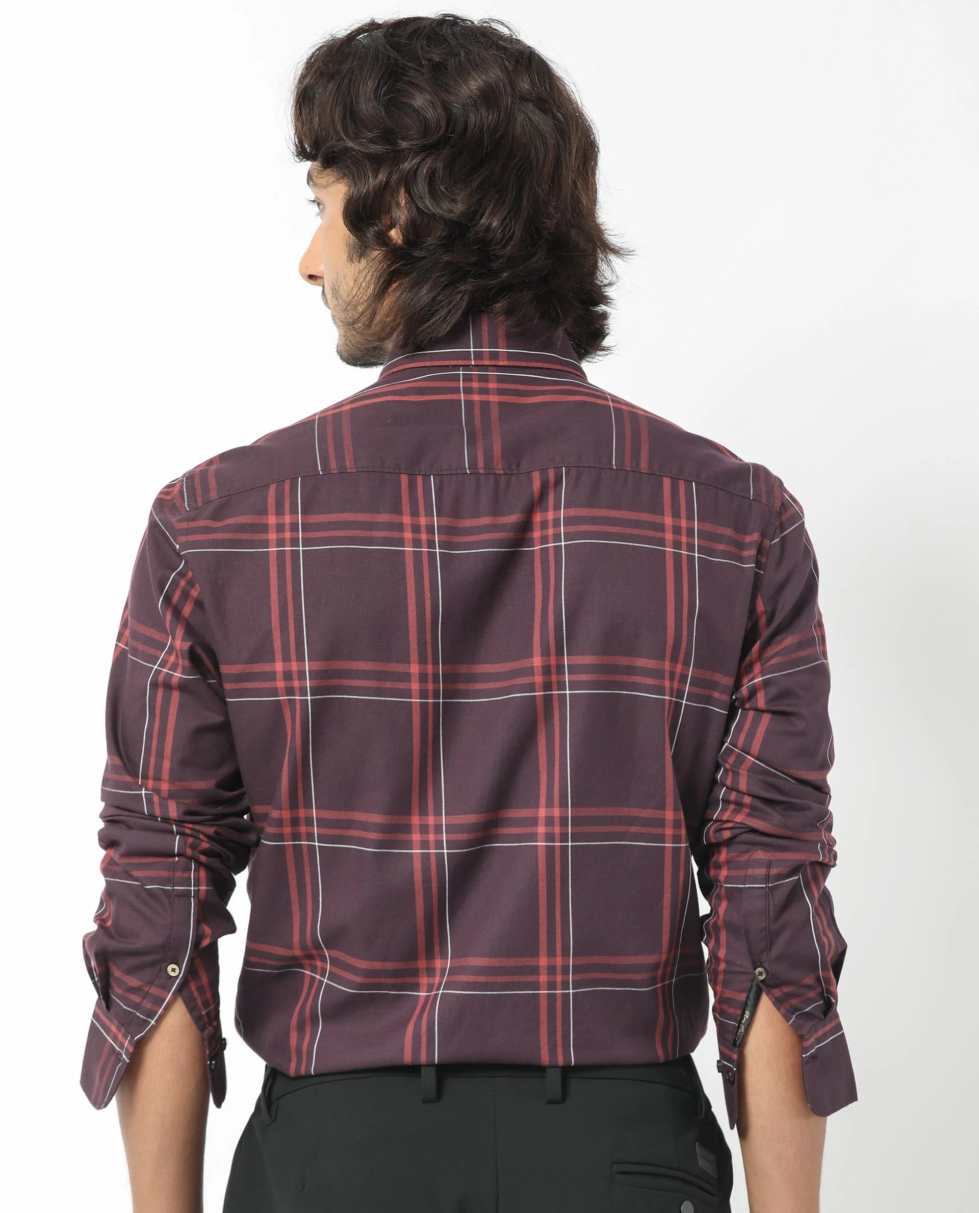 Rare Rabbit Men's Juba Dark Maroon Cotton Checked Print Regular Fit Full Sleeve Collared Shirt - Image 9