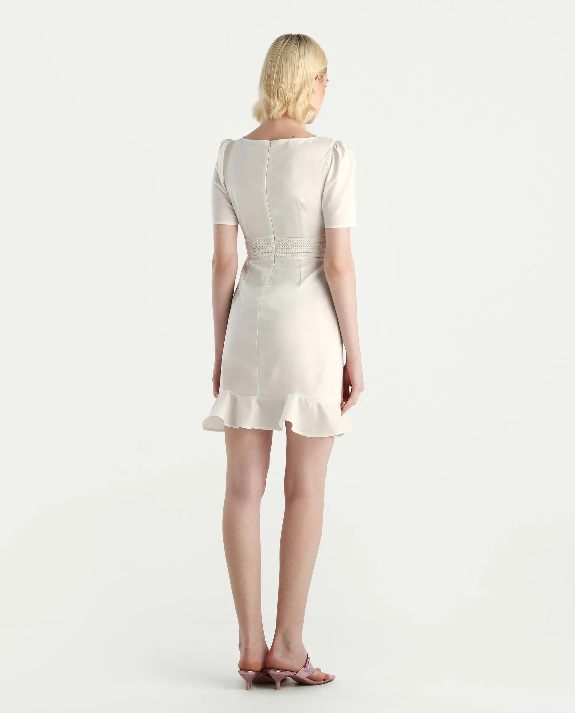 Rareism Women's Jubag Off White Cotton Blend Round Neck Fitted Plain Dress - Image 7