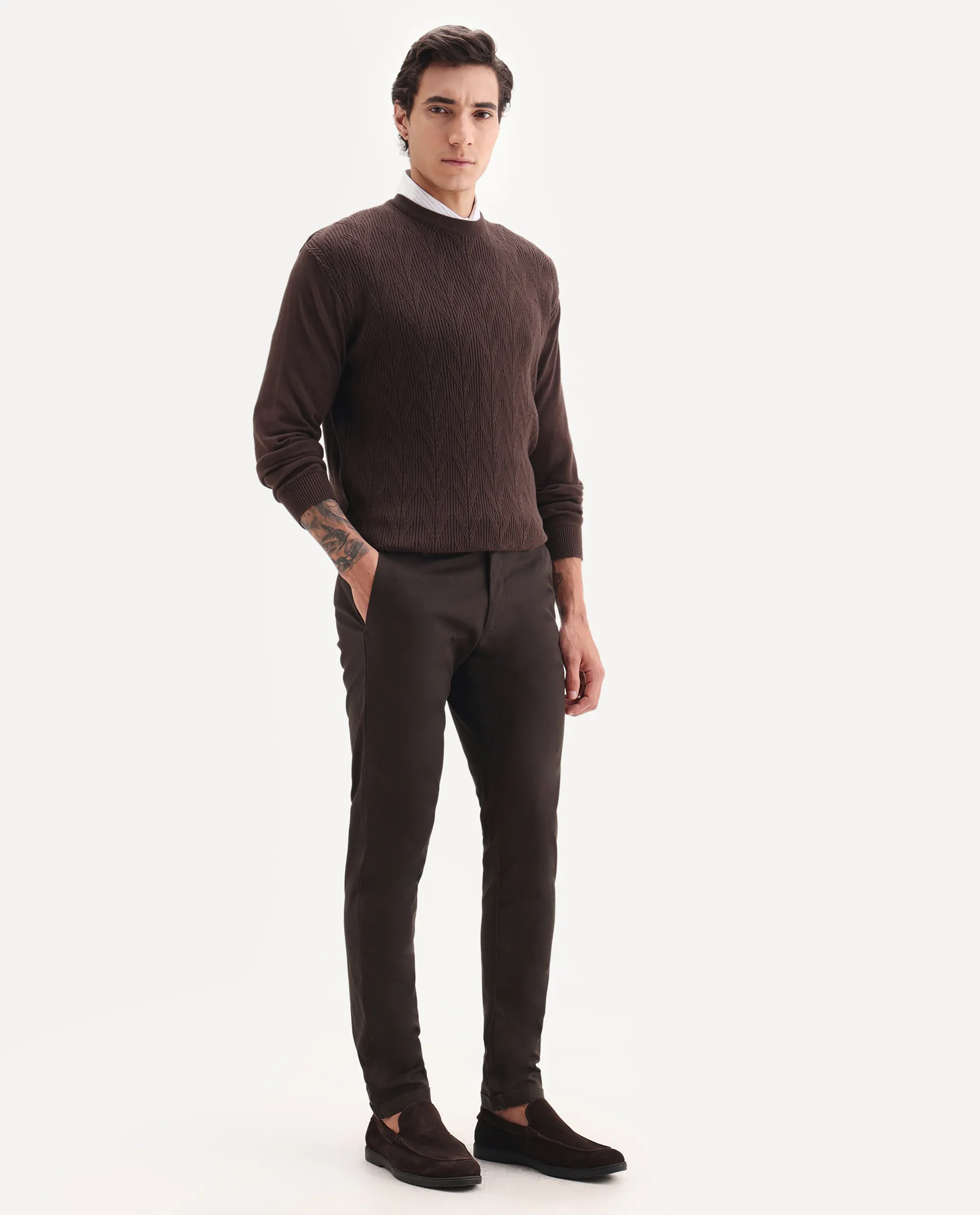 Rare Rabbit Men's Jude Brown Cotton Plain Slim Fit Trouser - Image 6
