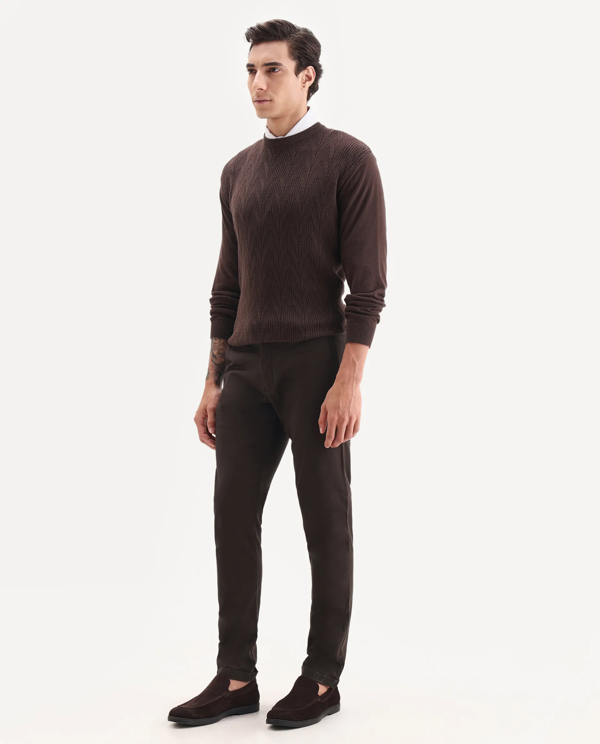 Rare Rabbit Men's Jude Brown Cotton Plain Slim Fit Trouser - Image 7