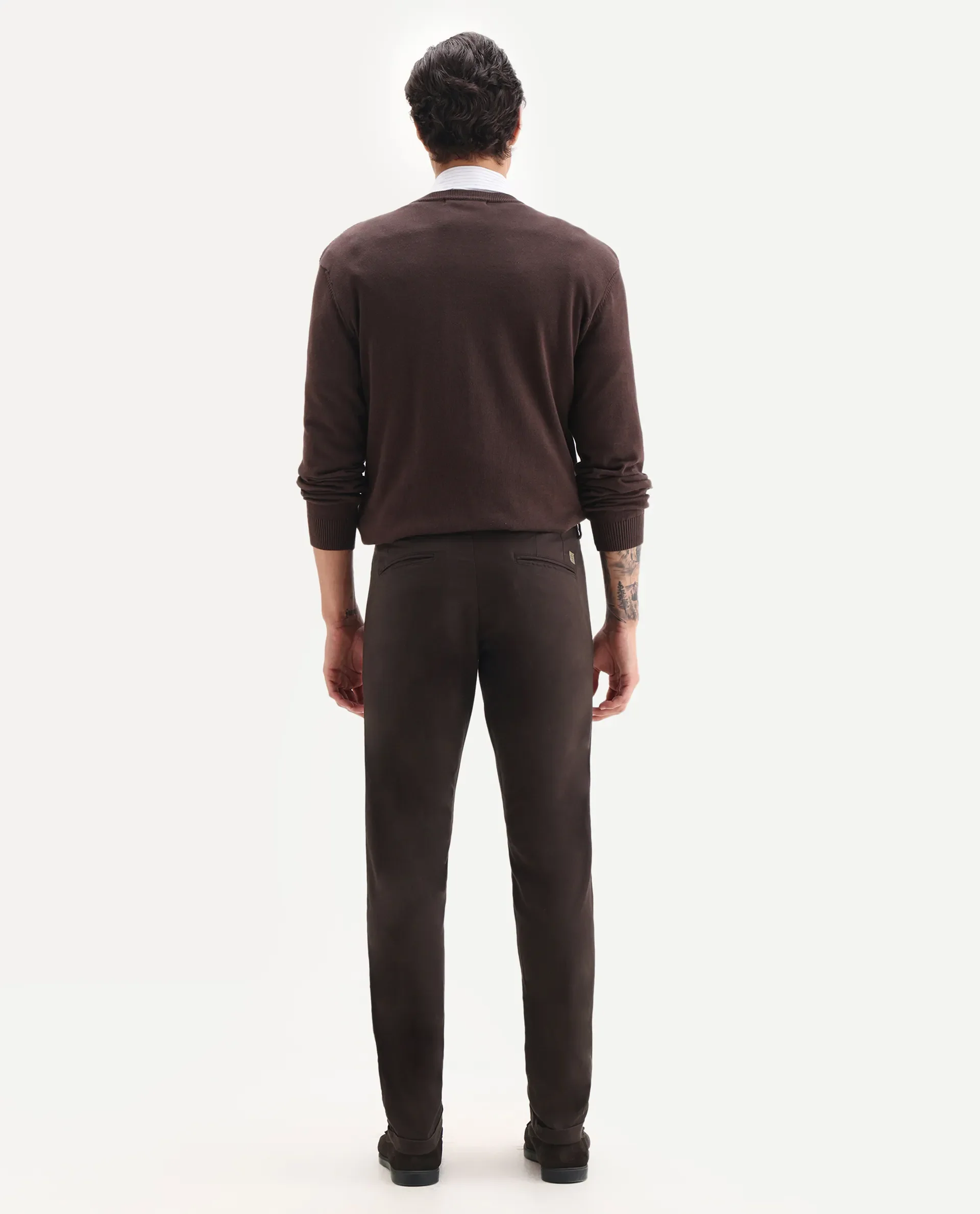 Rare Rabbit Men's Jude Brown Cotton Plain Slim Fit Trouser - Image 8
