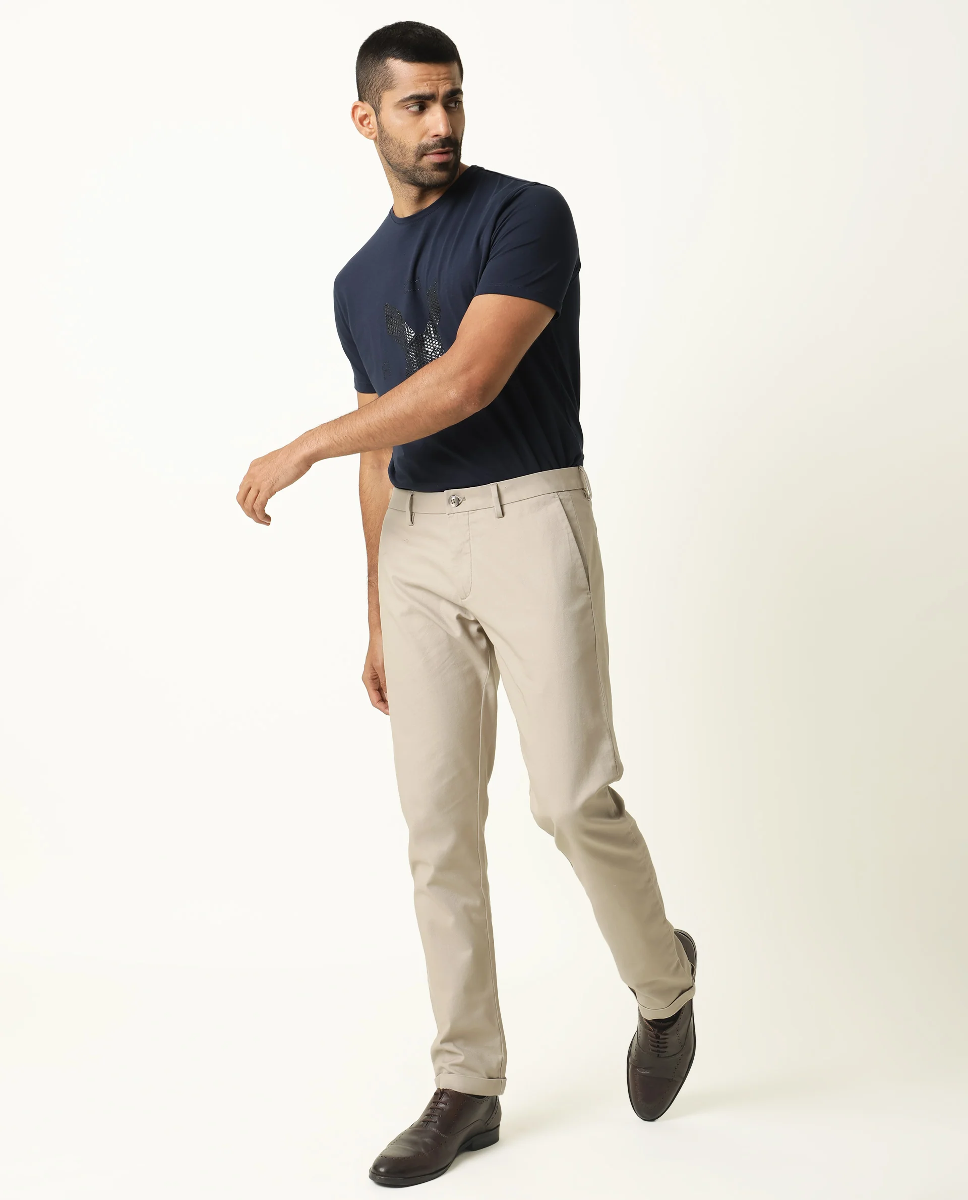 Rare Rabbit Men's Jude Dark Beige Cotton Plain Slim Fit Trouser - Image 2