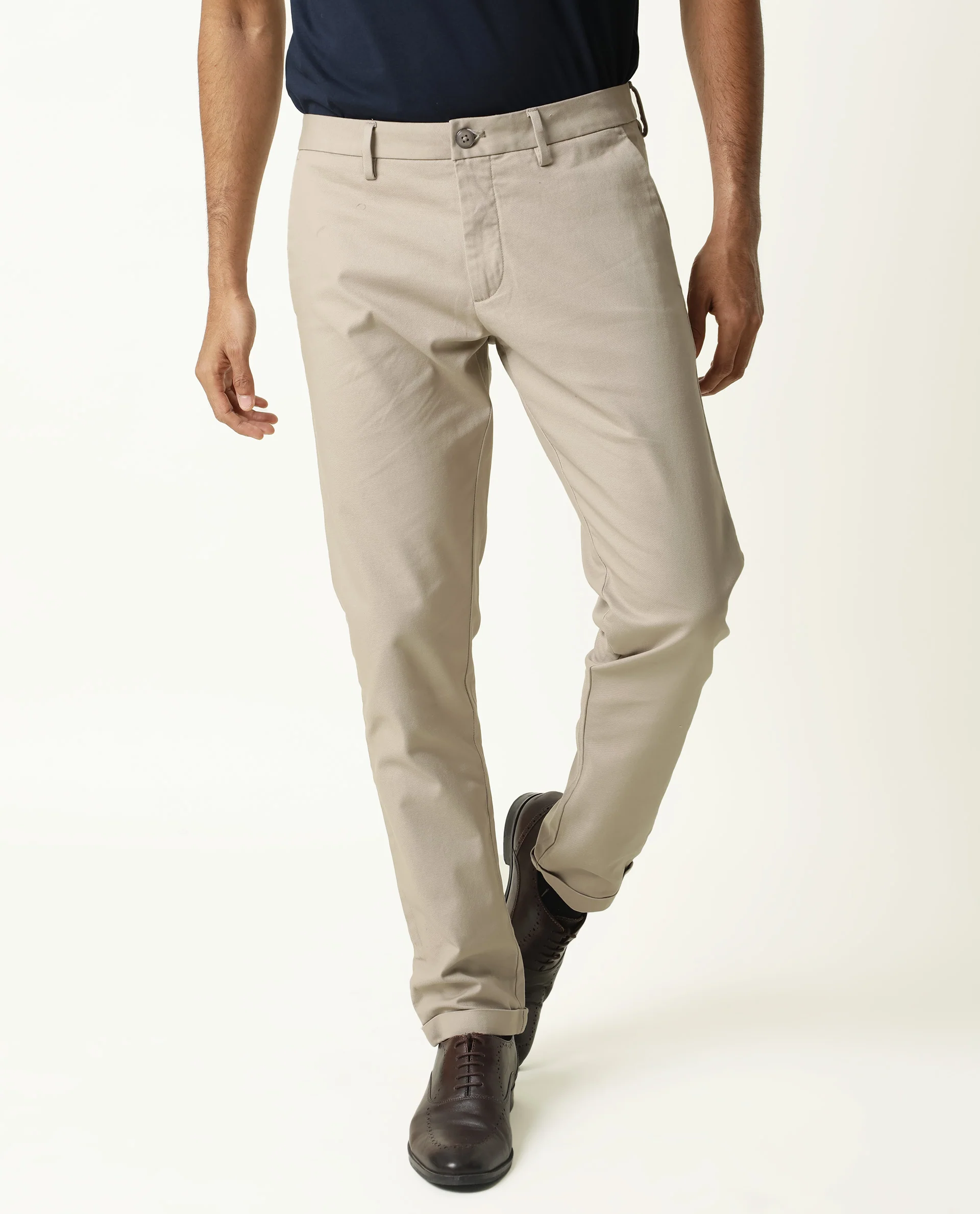 Rare Rabbit Men's Jude Dark Beige Cotton Plain Slim Fit Trouser - Image 3