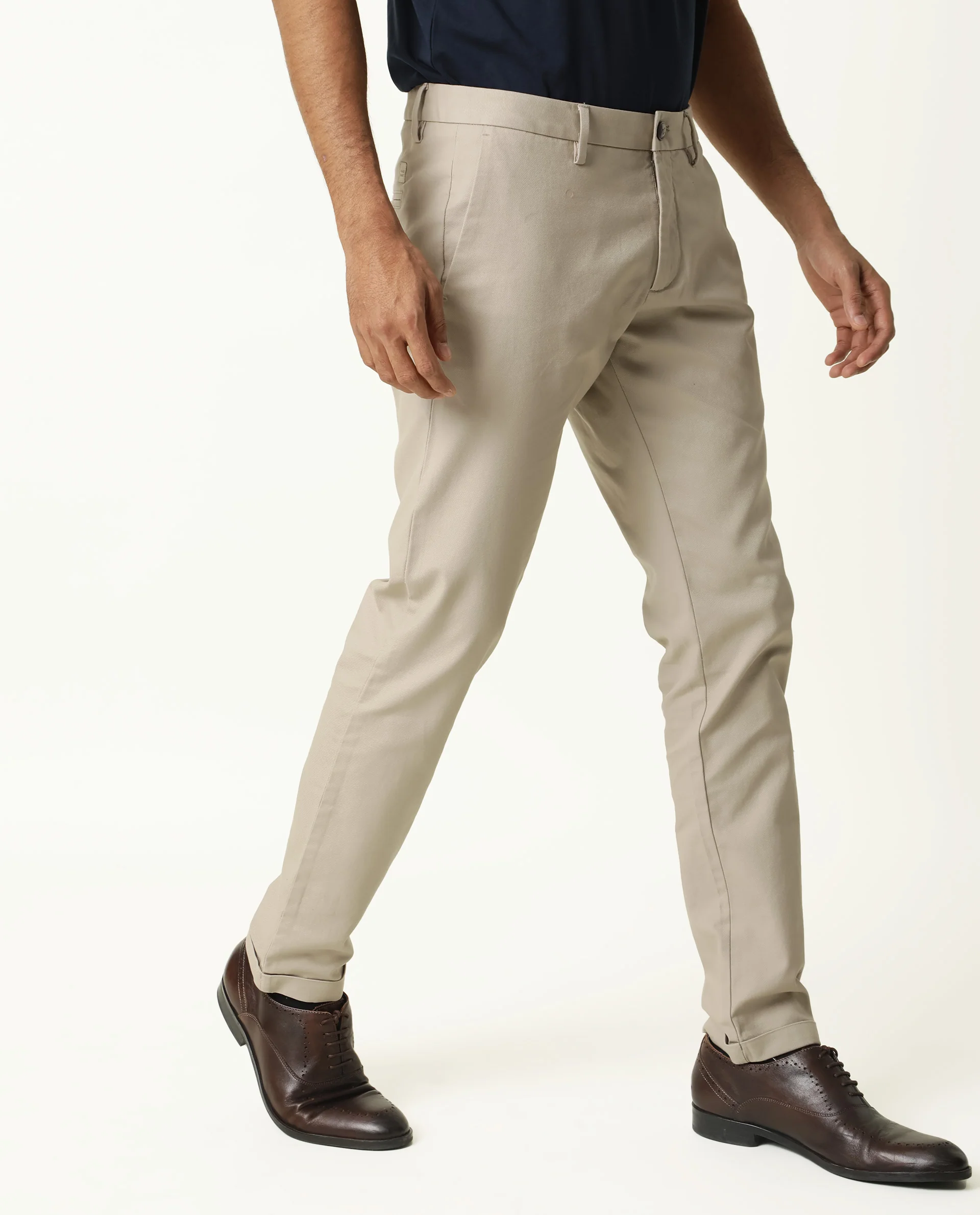 Rare Rabbit Men's Jude Dark Beige Cotton Plain Slim Fit Trouser - Image 4