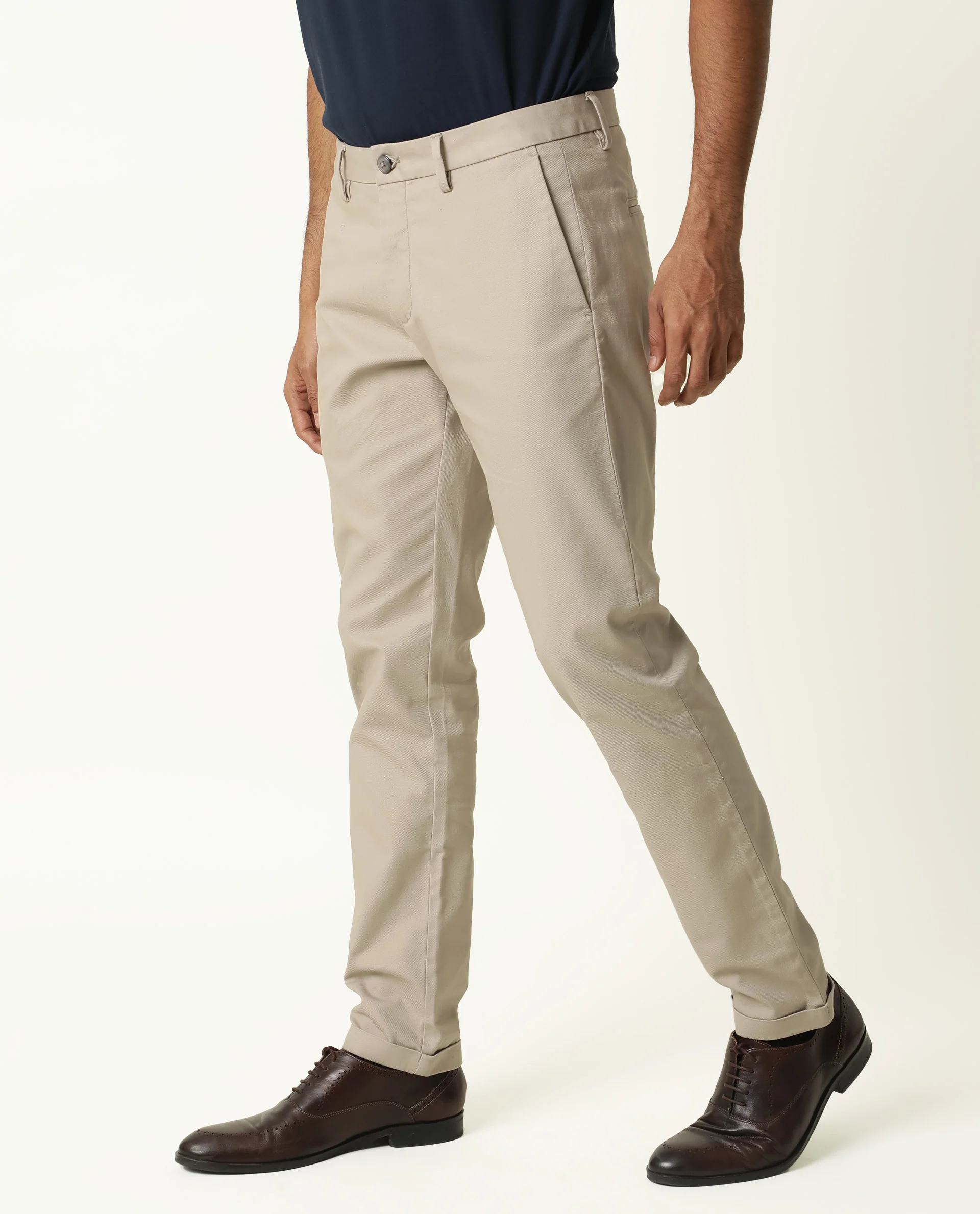Rare Rabbit Men's Jude Dark Beige Cotton Plain Slim Fit Trouser - Image 5