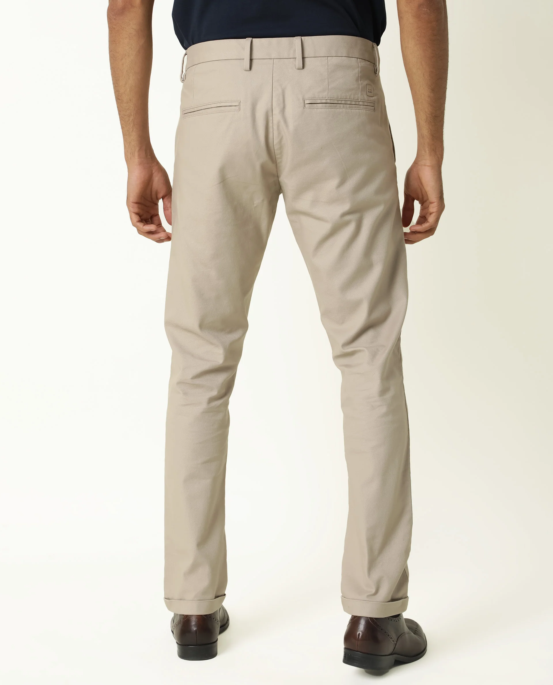 Rare Rabbit Men's Jude Dark Beige Cotton Plain Slim Fit Trouser - Image 6