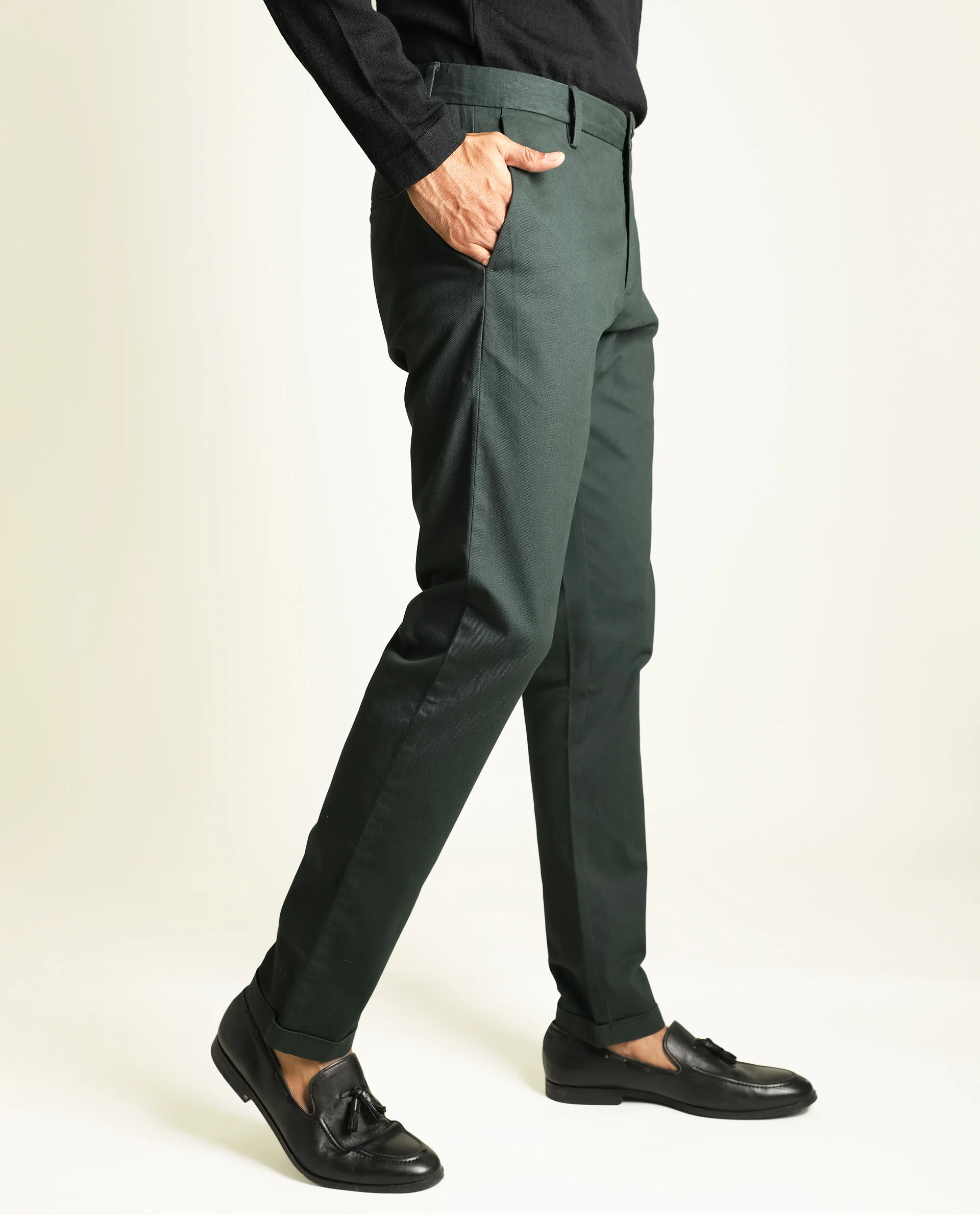 Rare Rabbit Men's Jude Green Plain Regular Fit Trouser - Image 4