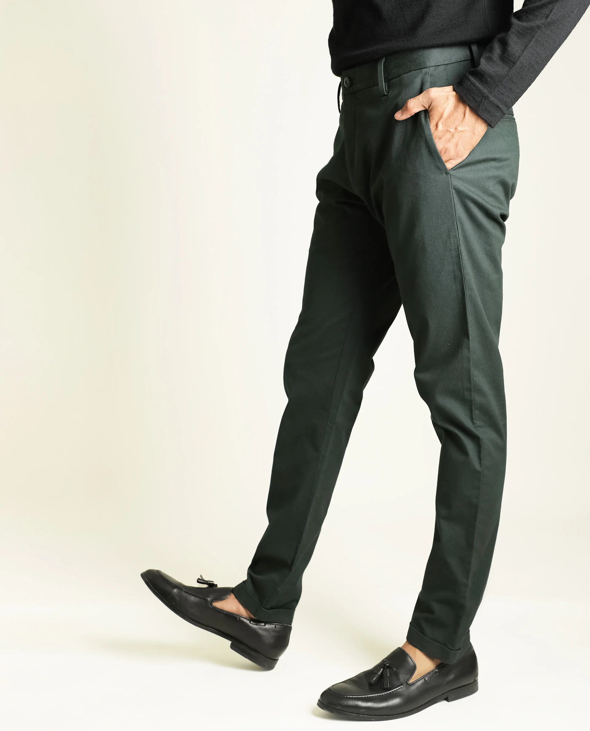 Rare Rabbit Men's Jude Green Plain Regular Fit Trouser - Image 5