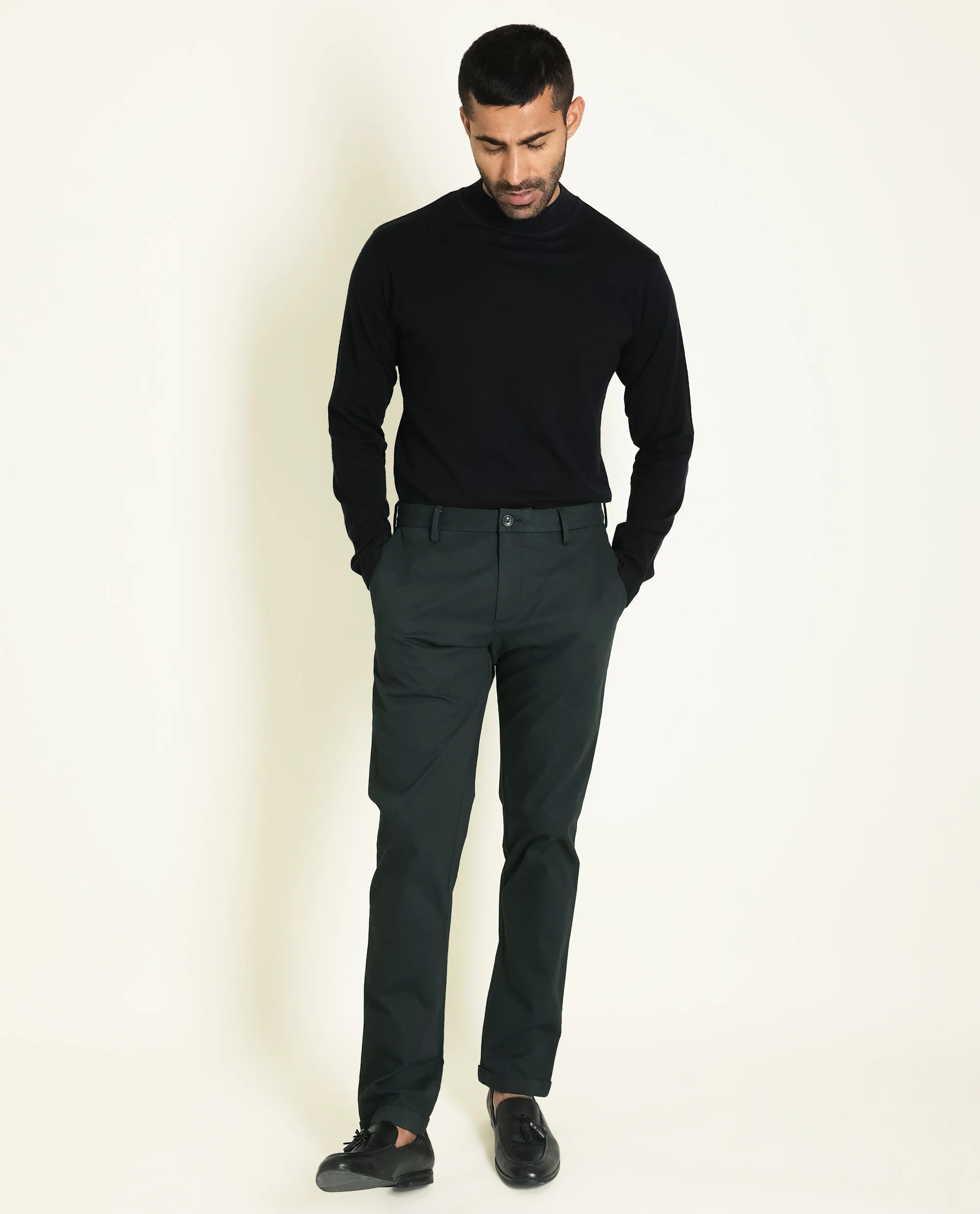 Rare Rabbit Men's Jude Green Plain Regular Fit Trouser - Image 6