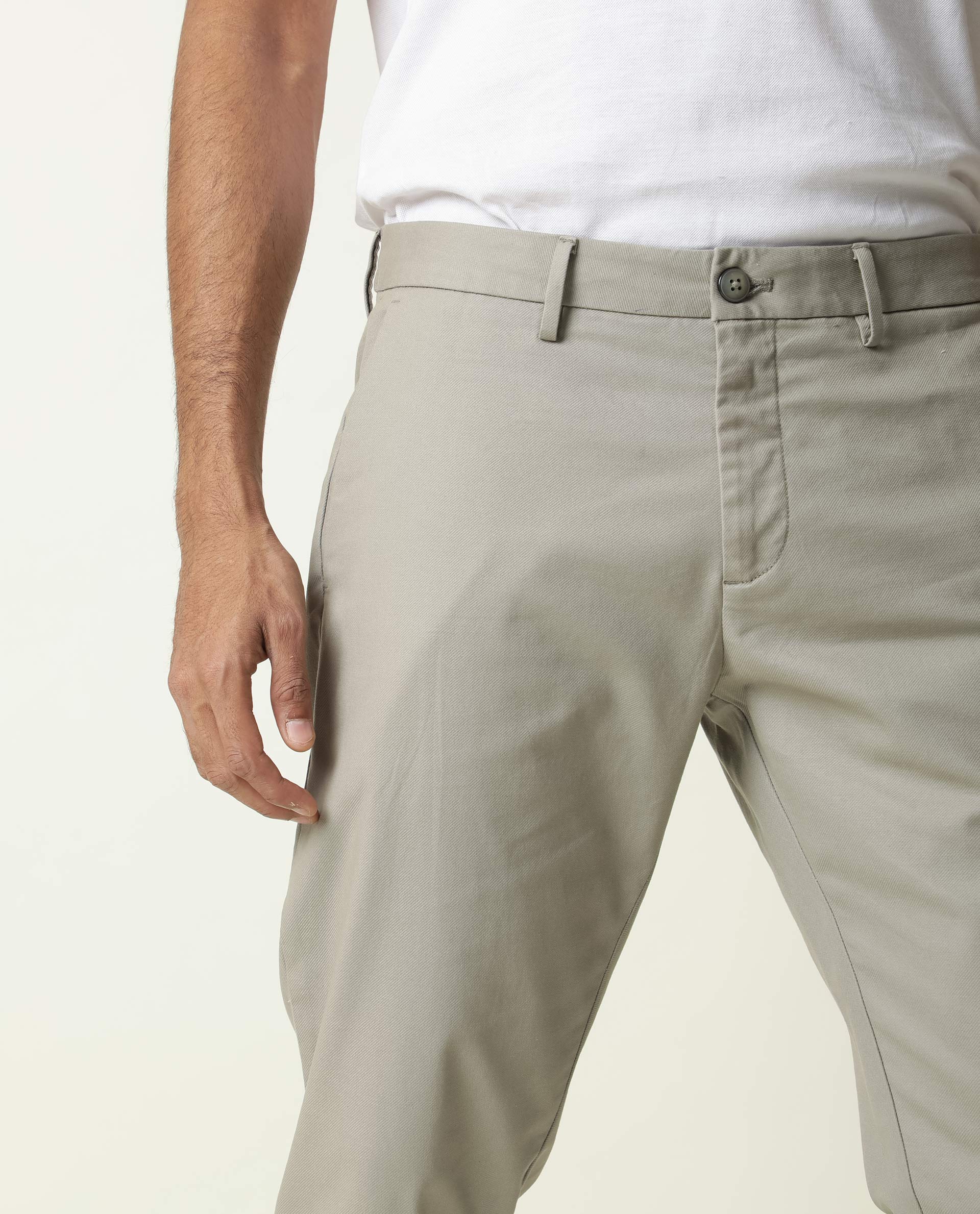 Rare Rabbit Men's Jude Grey Cotton Plain Slim Fit Trouser - Image 3