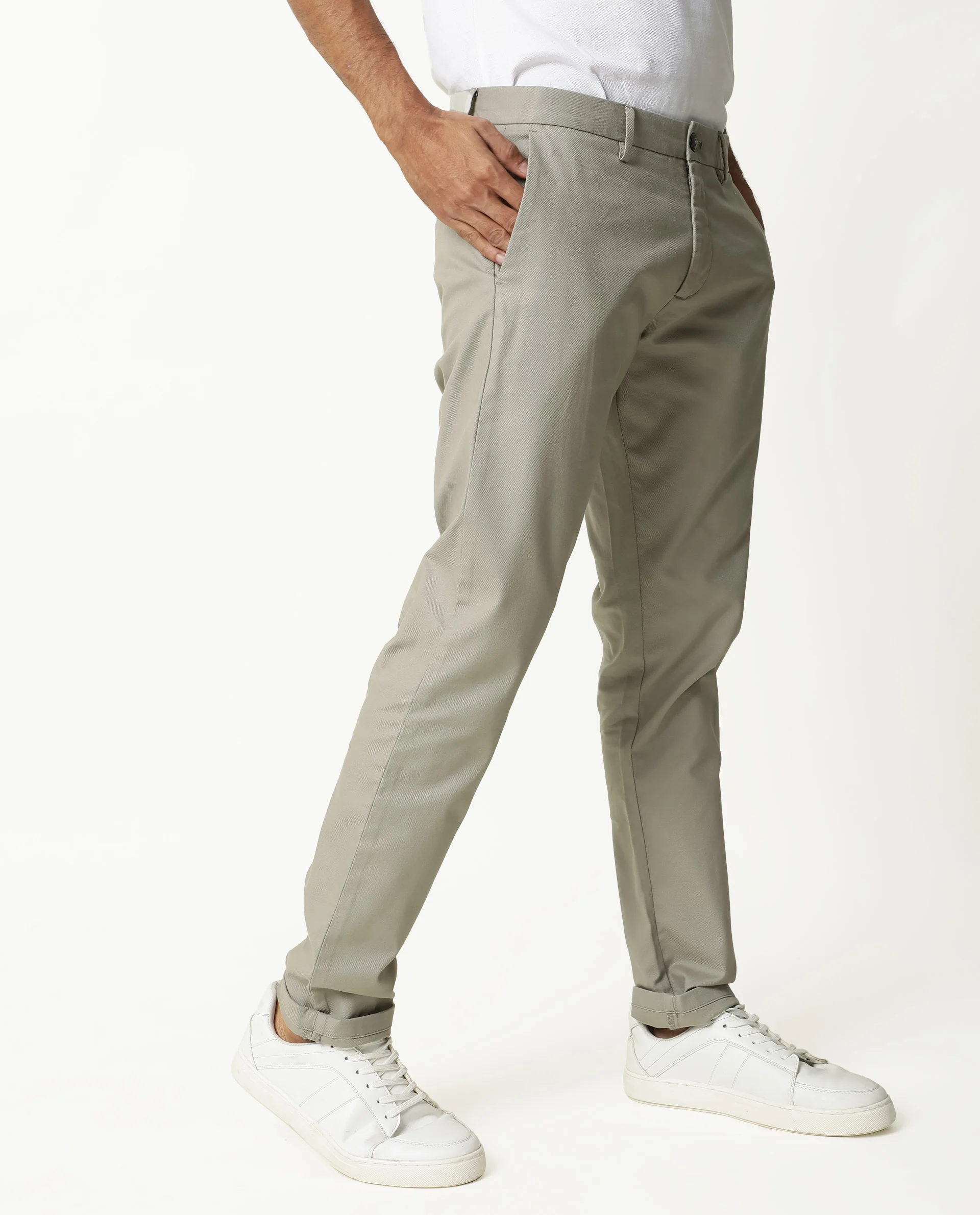 Rare Rabbit Men's Jude Grey Cotton Plain Slim Fit Trouser - Image 4