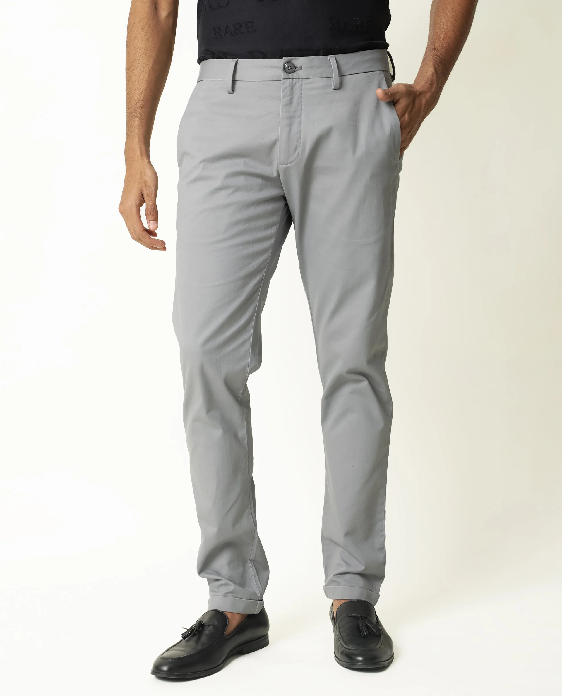 Rare Rabbit Men's Jude Light Blue Plain Regular Fit Trouser
