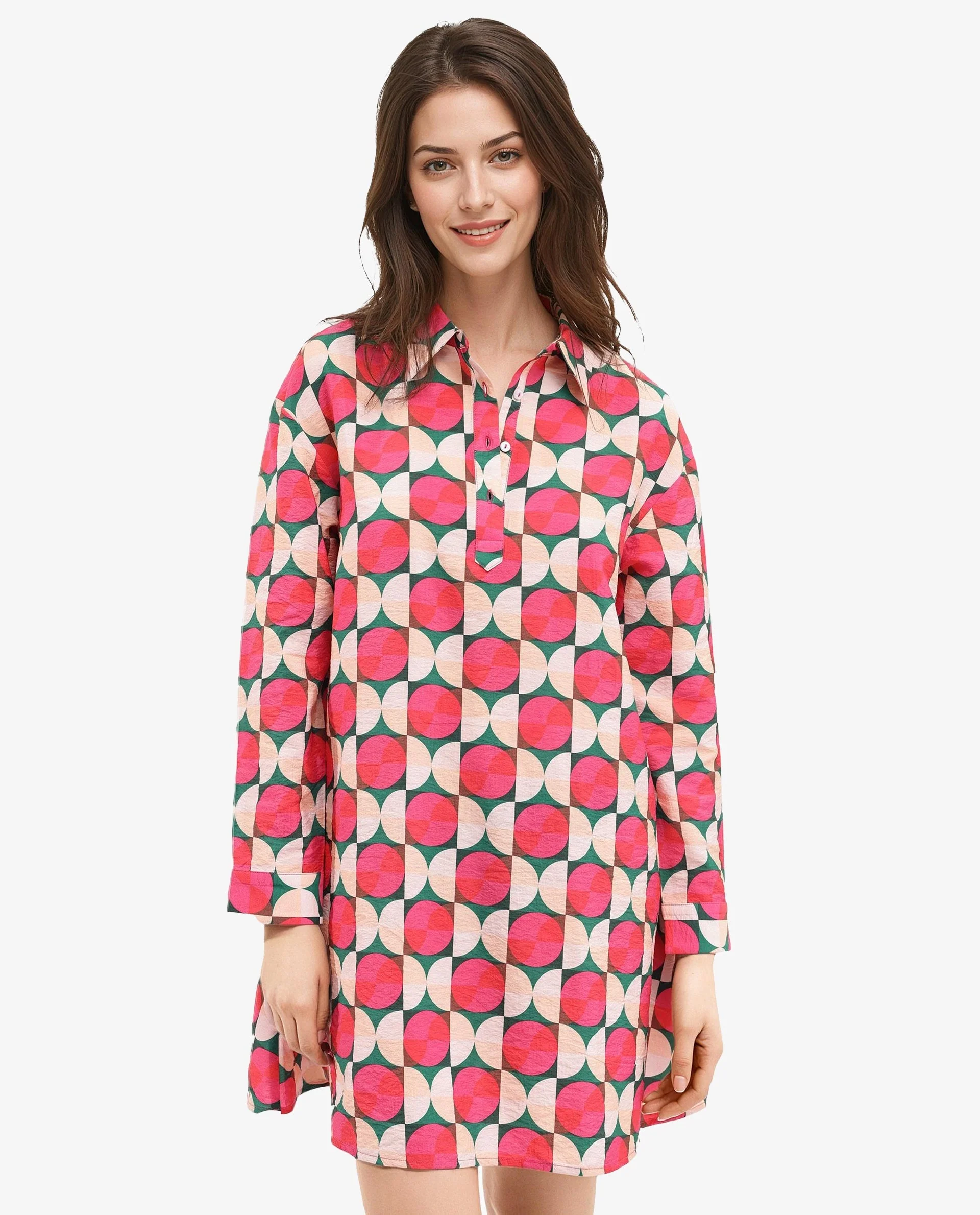 Rareism Women's Judeth Multi Drop Collar Geometric Print Cuffed Sleeve Mini A-Line Dress - Image 3