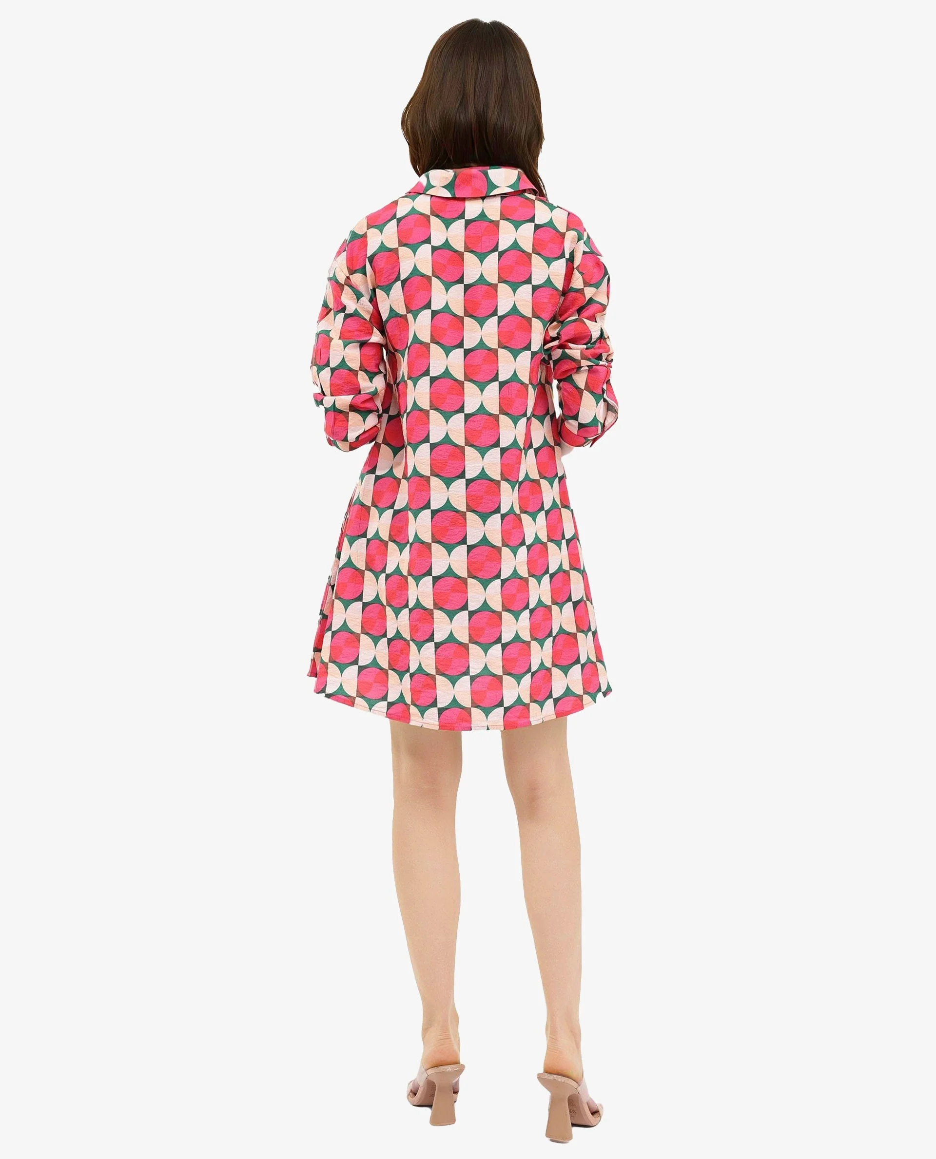 Rareism Women's Judeth Multi Drop Collar Geometric Print Cuffed Sleeve Mini A-Line Dress - Image 7