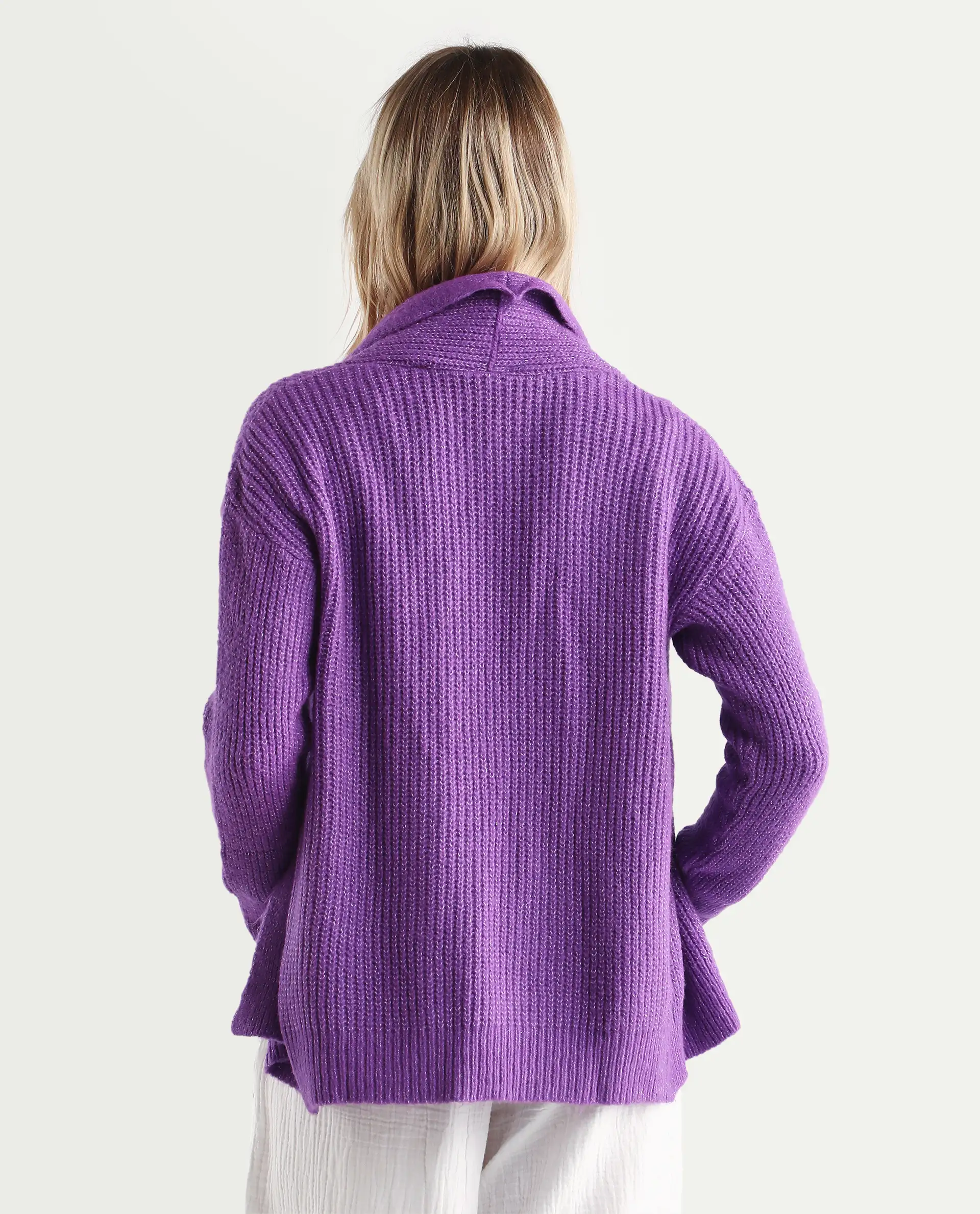 Rareism Women's Jug Purple Acrylic Collarless Plain Mini Relaxed Fit Shrug - Image 7