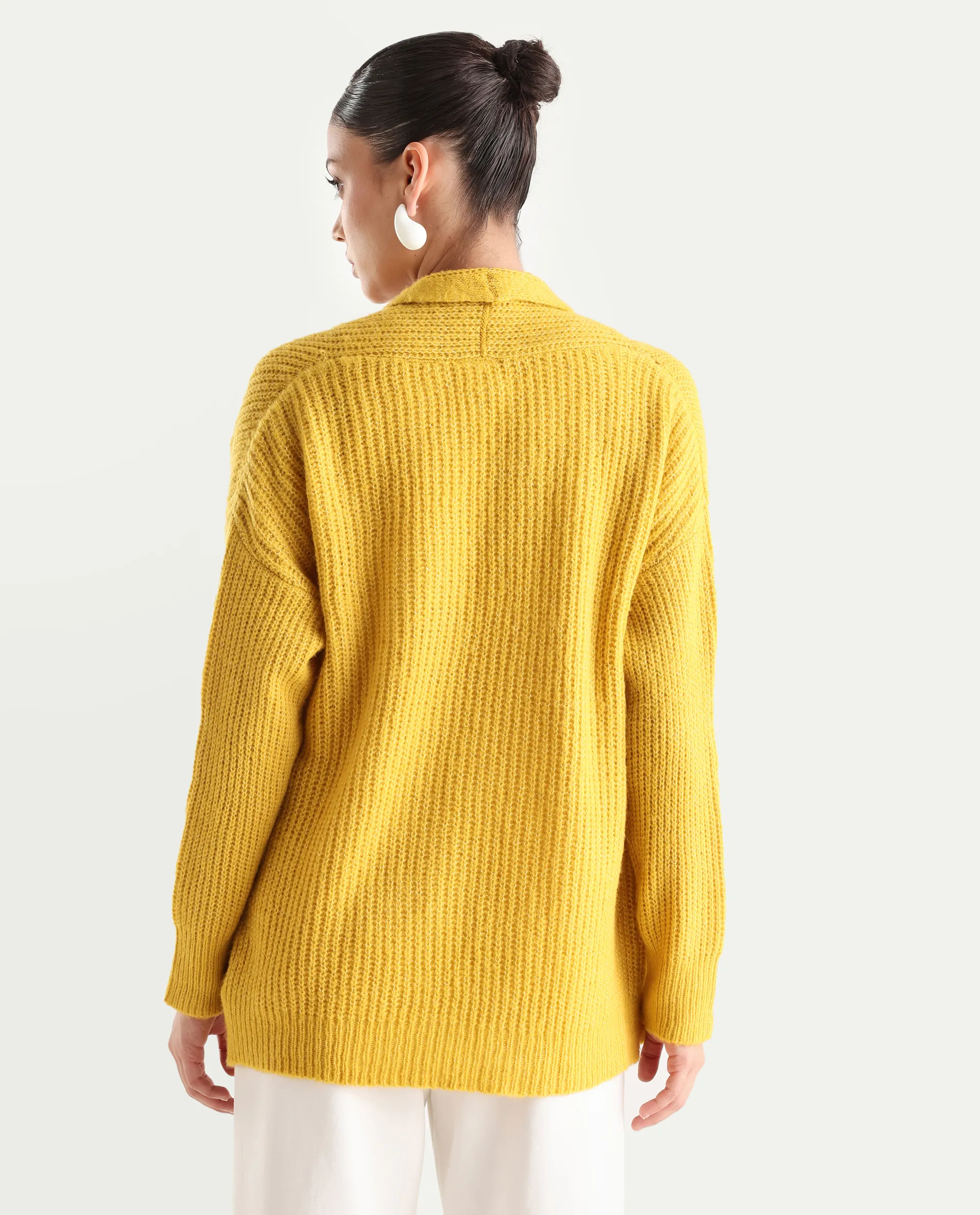 Rareism Women's Jug Yellow Acrylic Collarless Plain Mini Relaxed Fit Shrug - Image 7
