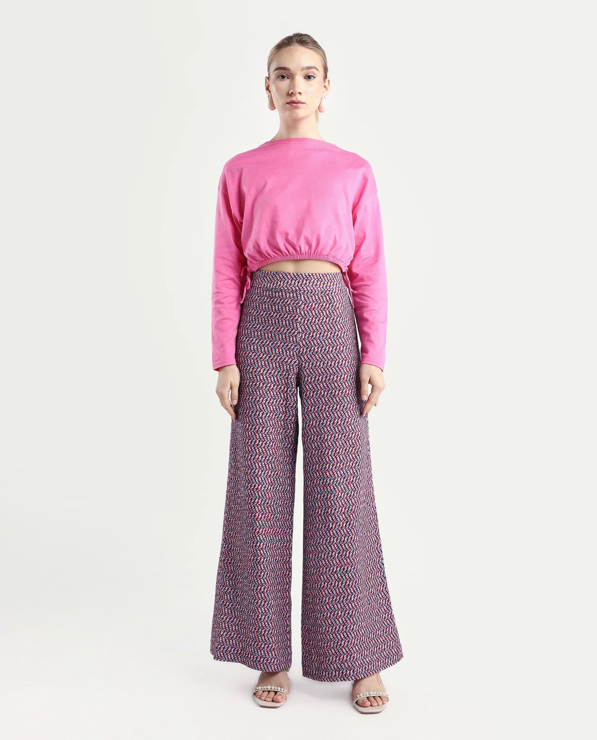 Rareism Women's Juin Dark Multi Cotton Blend Geometric Print Ankle Length Wide Leg Trouser - Image 2