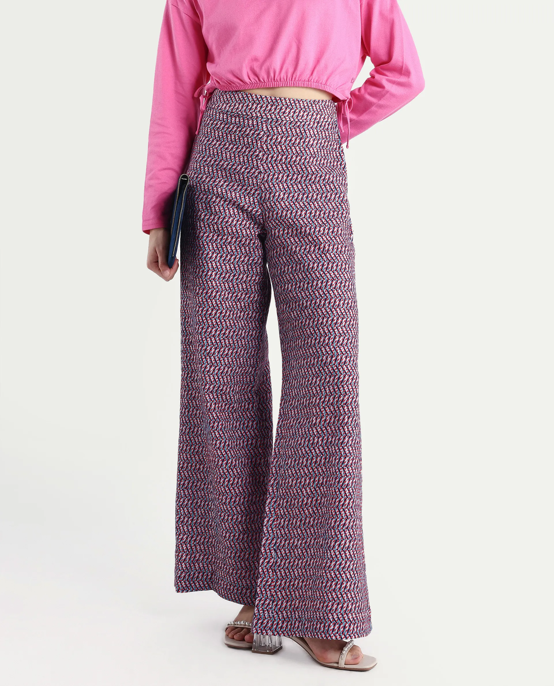 Rareism Women's Juin Dark Multi Cotton Blend Geometric Print Ankle Length Wide Leg Trouser - Image 3