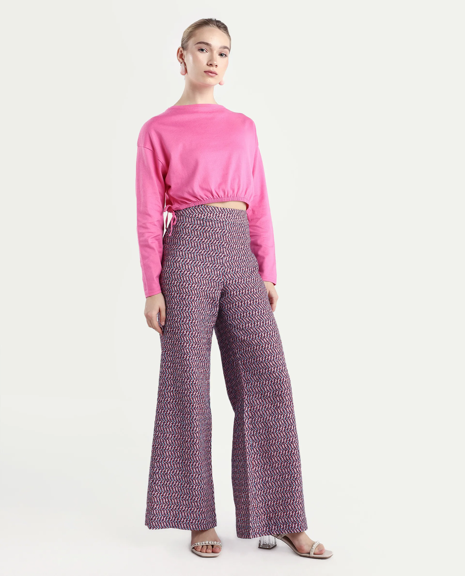 Rareism Women's Juin Dark Multi Cotton Blend Geometric Print Ankle Length Wide Leg Trouser - Image 5