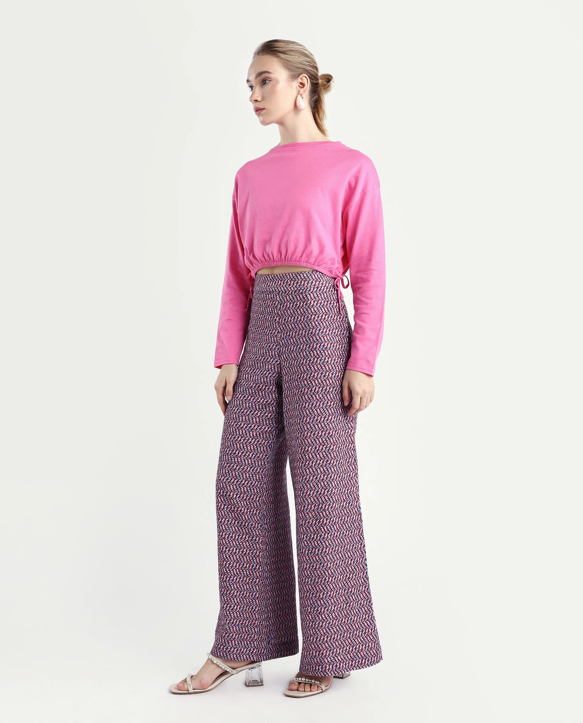 Rareism Women's Juin Dark Multi Cotton Blend Geometric Print Ankle Length Wide Leg Trouser - Image 6