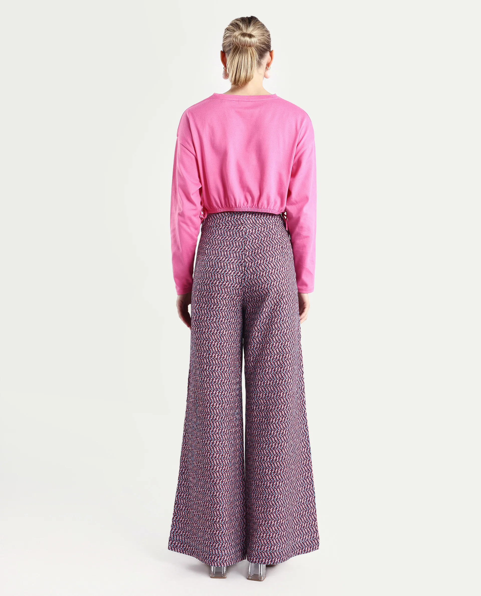 Rareism Women's Juin Dark Multi Cotton Blend Geometric Print Ankle Length Wide Leg Trouser - Image 7