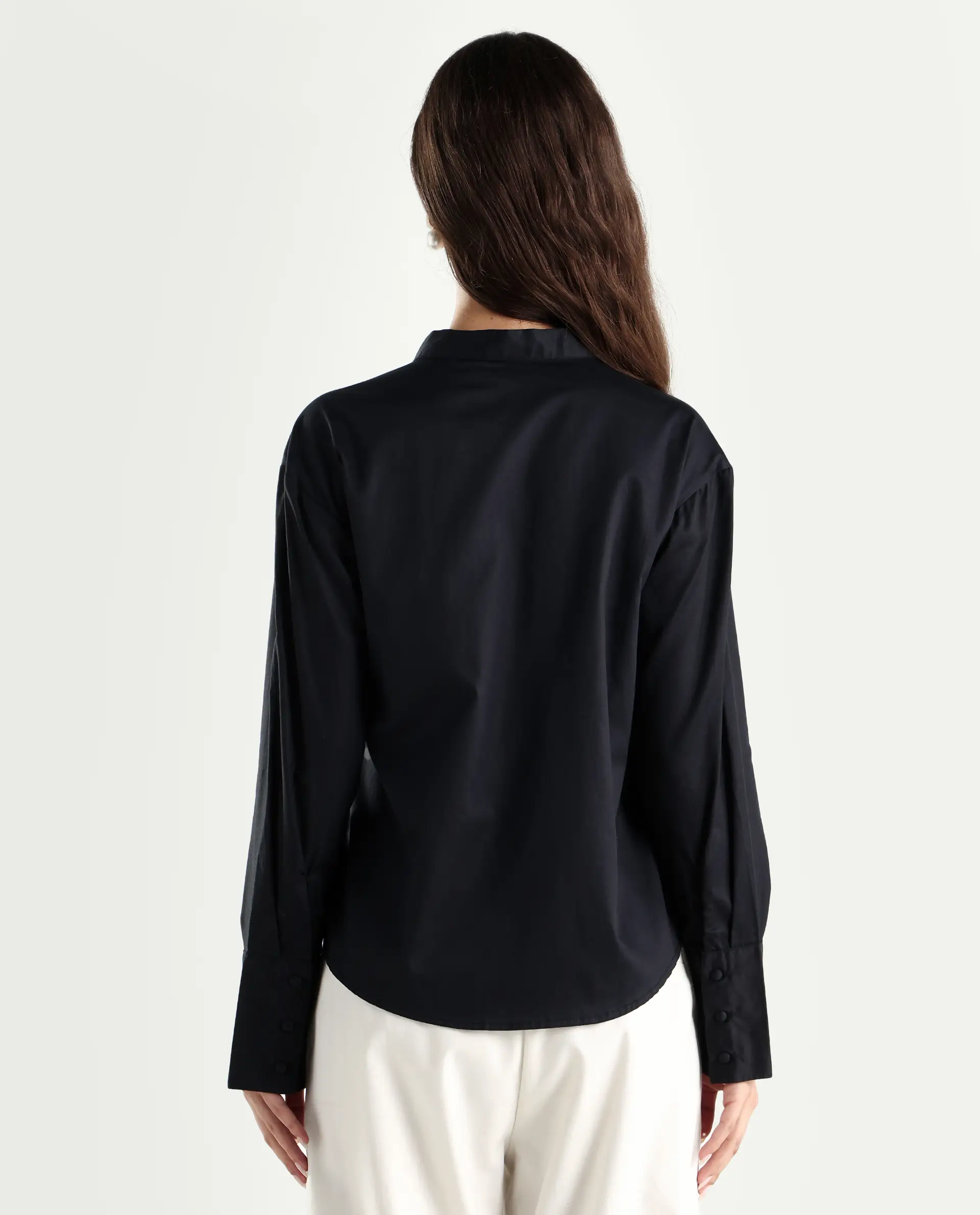 Rareism Women's Jujo Dusky Black Cotton Blend Mandarin Collar Plain Cuffed Sleeve Regular Fit Shirt - Image 7
