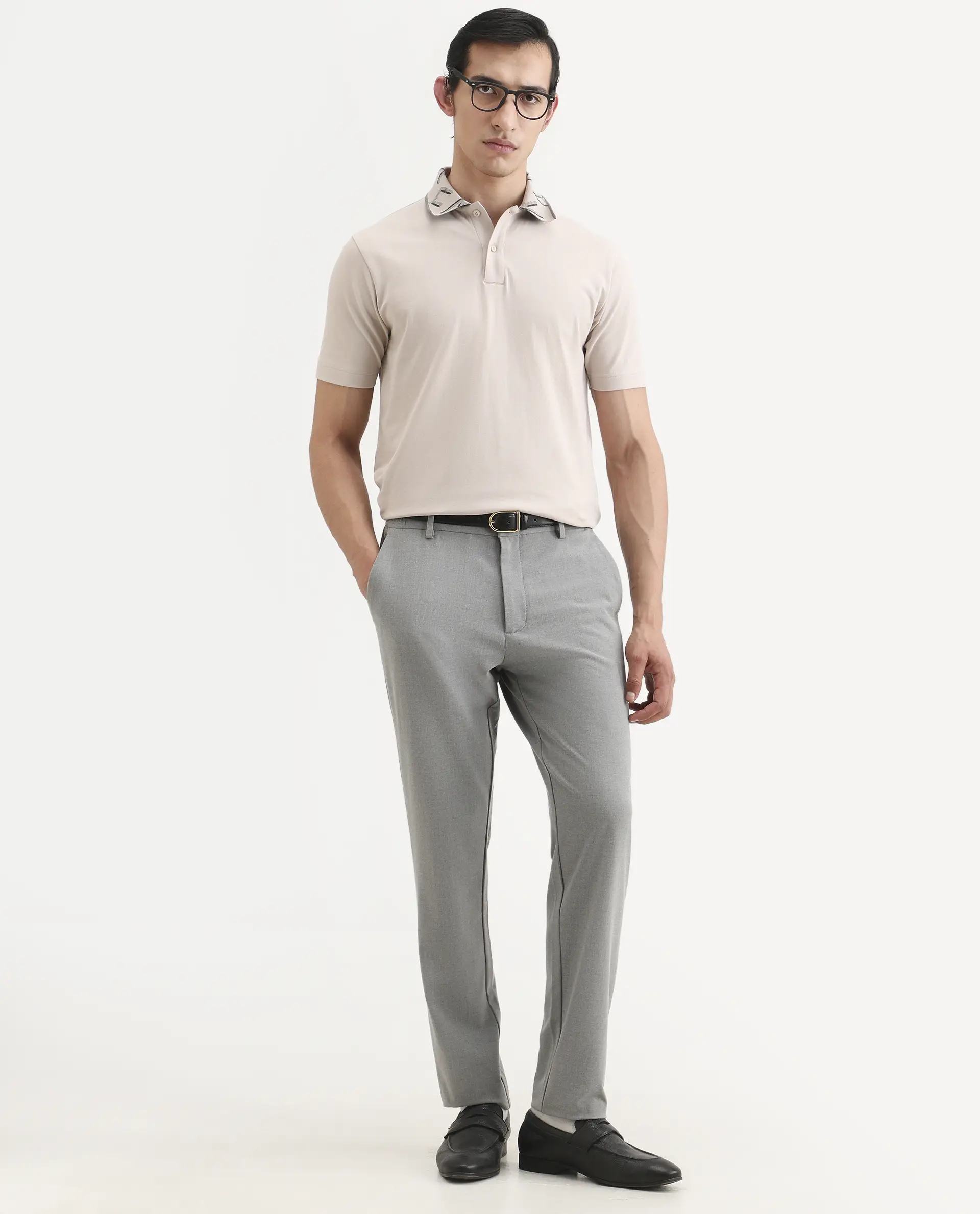 Rare Rabbit Men's Juke Dusky Beige Cotton Blend Fabric Half Sleeve Spread Collar Regular Fit Plain Polo - Image 2