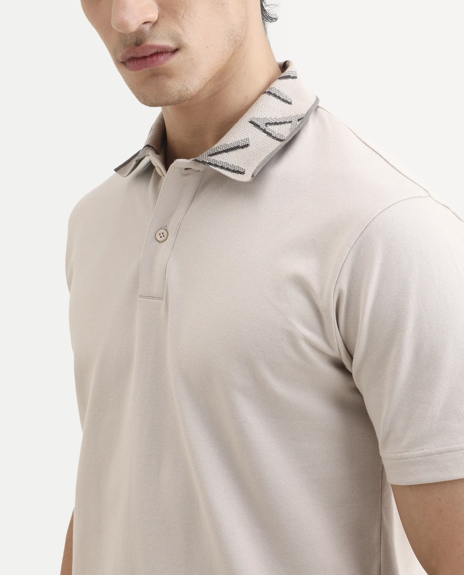 Rare Rabbit Men's Juke Dusky Beige Cotton Blend Fabric Half Sleeve Spread Collar Regular Fit Plain Polo - Image 3