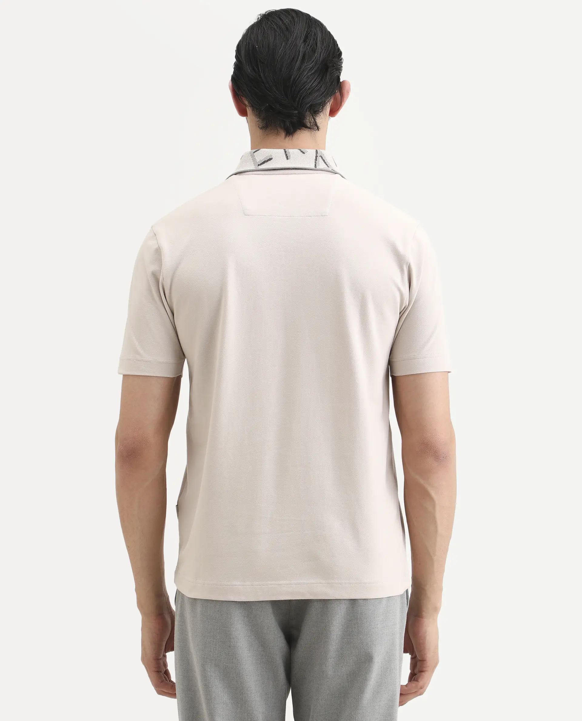 Rare Rabbit Men's Juke Dusky Beige Cotton Blend Fabric Half Sleeve Spread Collar Regular Fit Plain Polo - Image 7