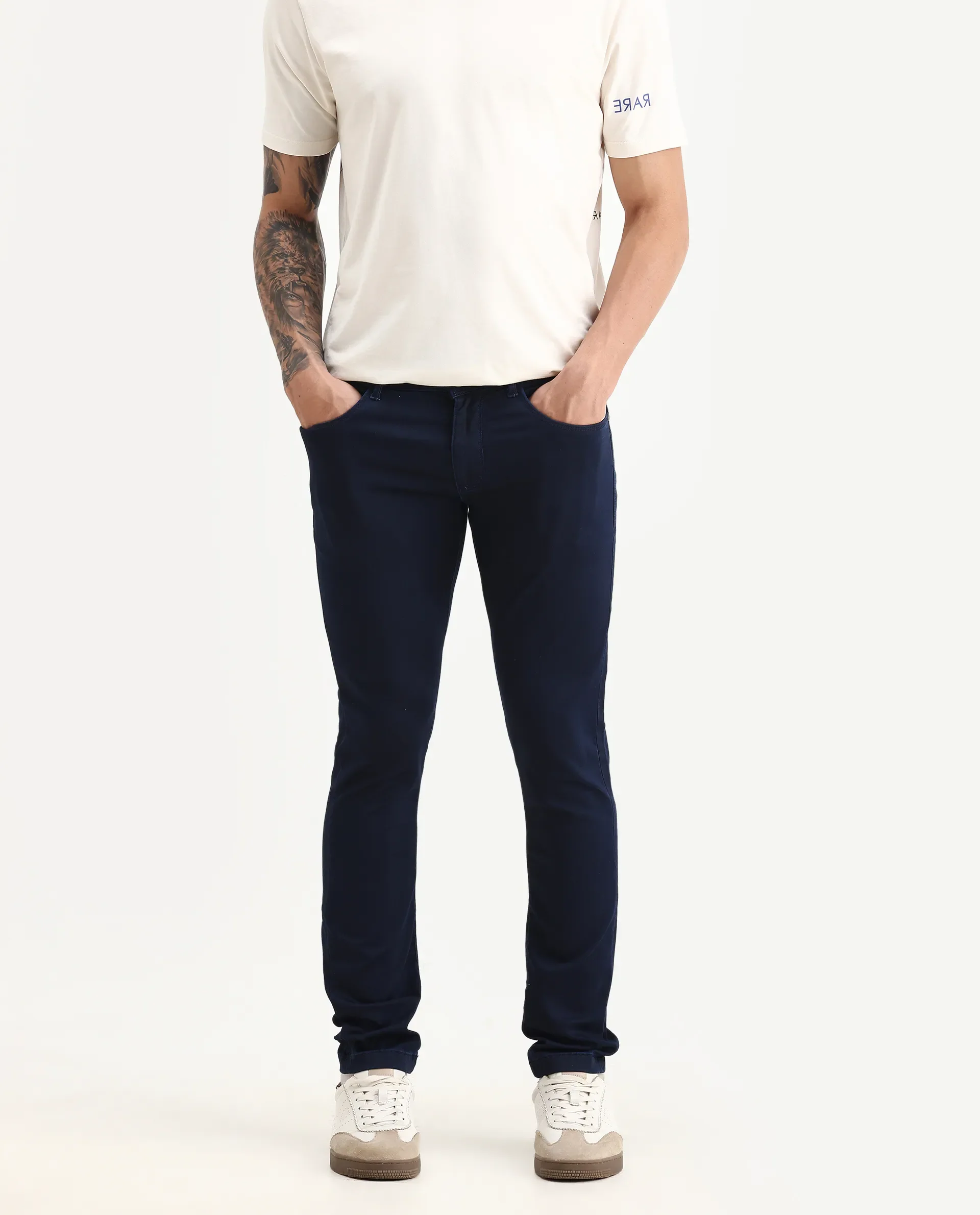 Rare Rabbit Men's Jules Blue Cotton Blend Plain Hawk Slim Fit Jeans - Image 2