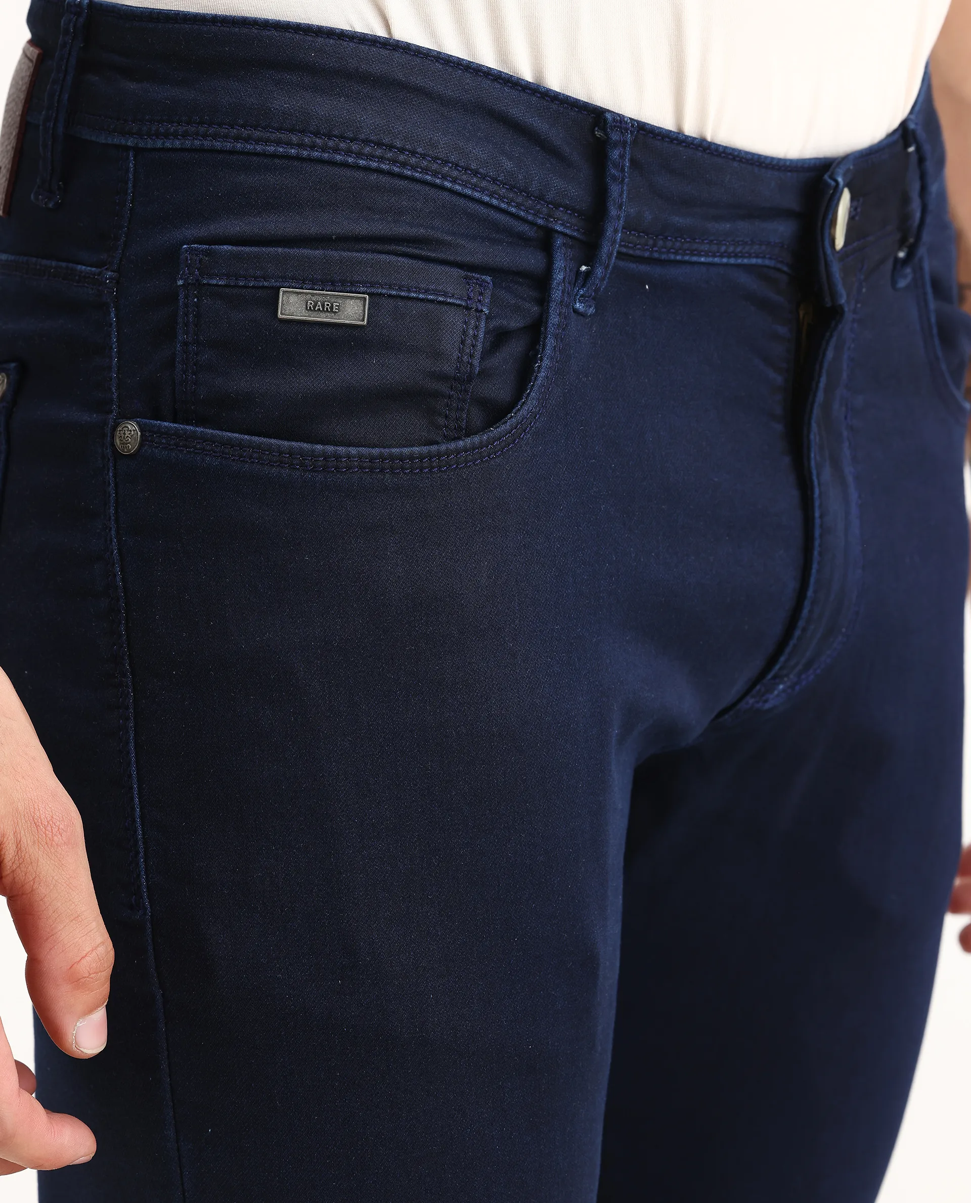 Rare Rabbit Men's Jules Blue Cotton Blend Plain Hawk Slim Fit Jeans - Image 3