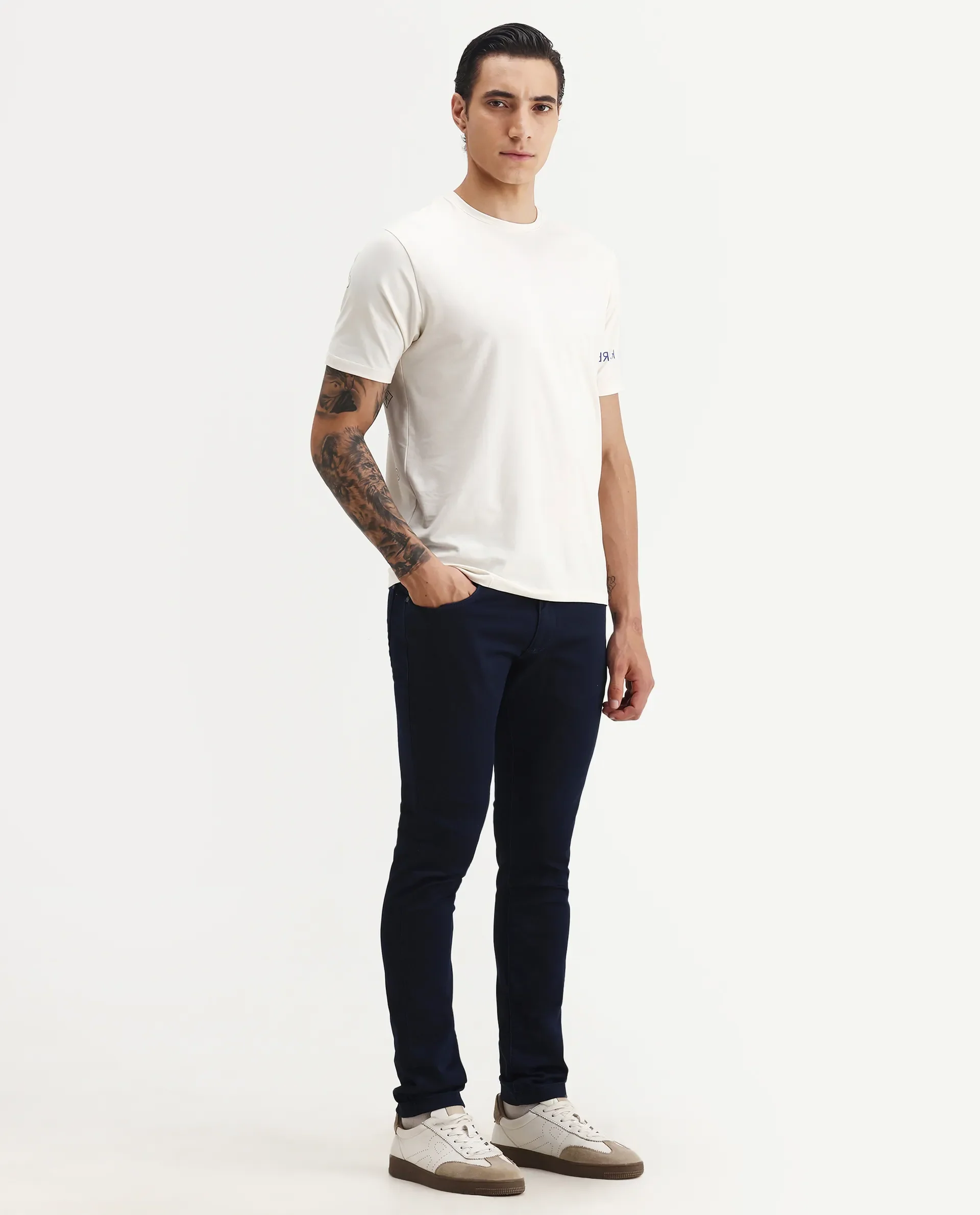 Rare Rabbit Men's Jules Blue Cotton Blend Plain Hawk Slim Fit Jeans - Image 5