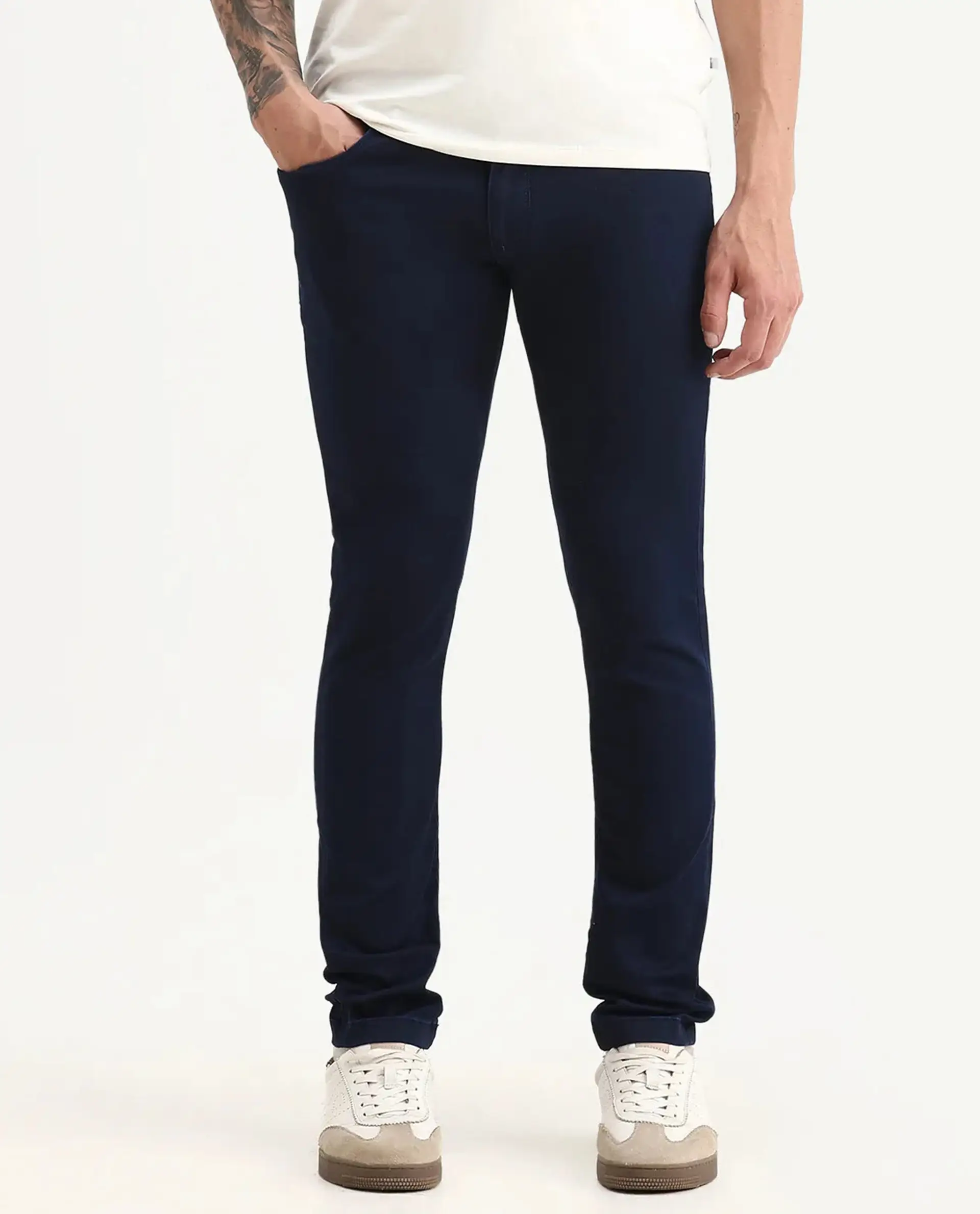 Rare Rabbit Men's Jules Blue Cotton Blend Plain Hawk Slim Fit Jeans - Image 8