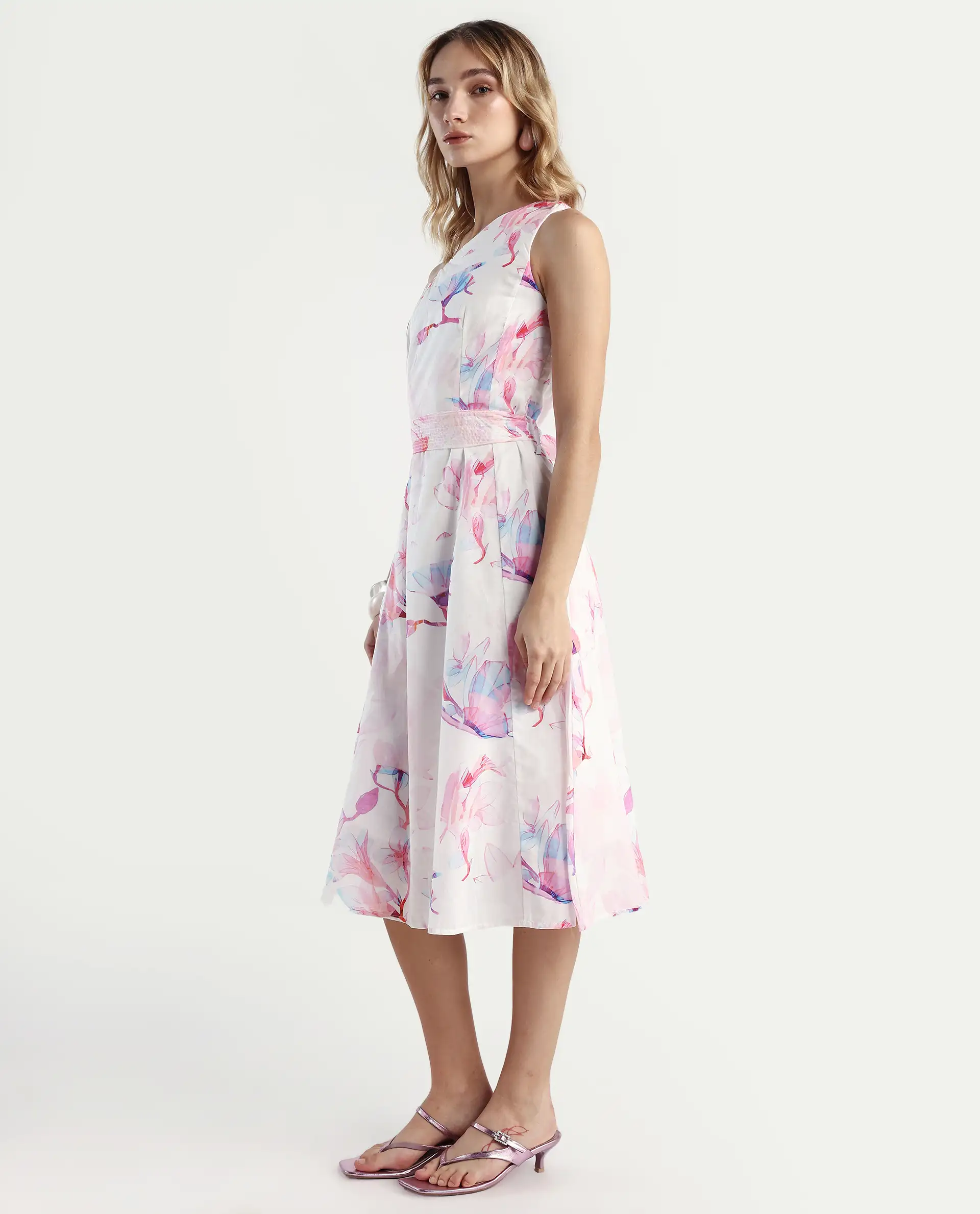 Rareism Women's Juliun Multi Cotton One Shoulder Floral Print One Shoulder Midi Fit And Flare Dress - Image 5