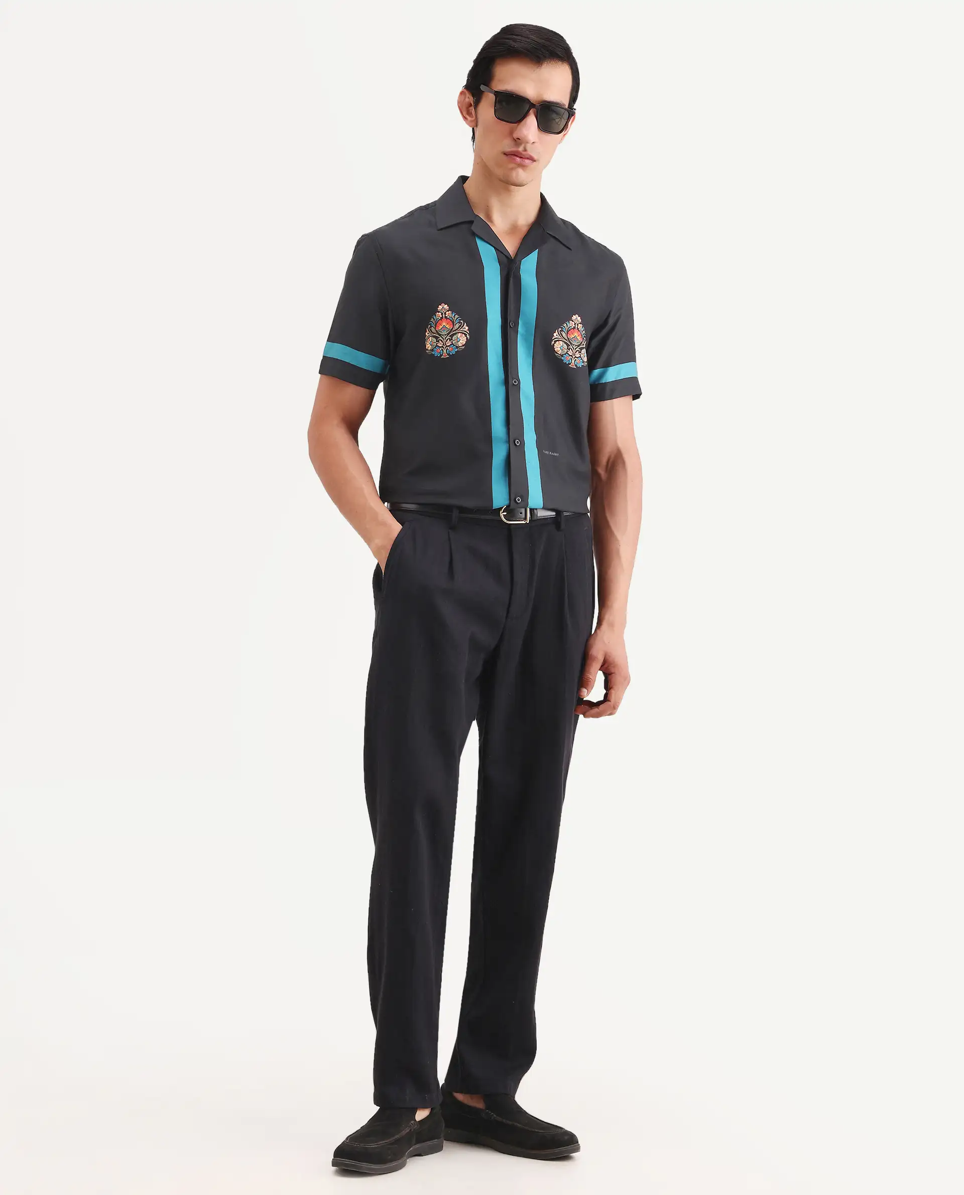 Rare Rabbit Men's Jumble Dark Black Cotton Fabric Full Sleeve Spread Collar Regular Fit Embroidered Shirt - Image 2