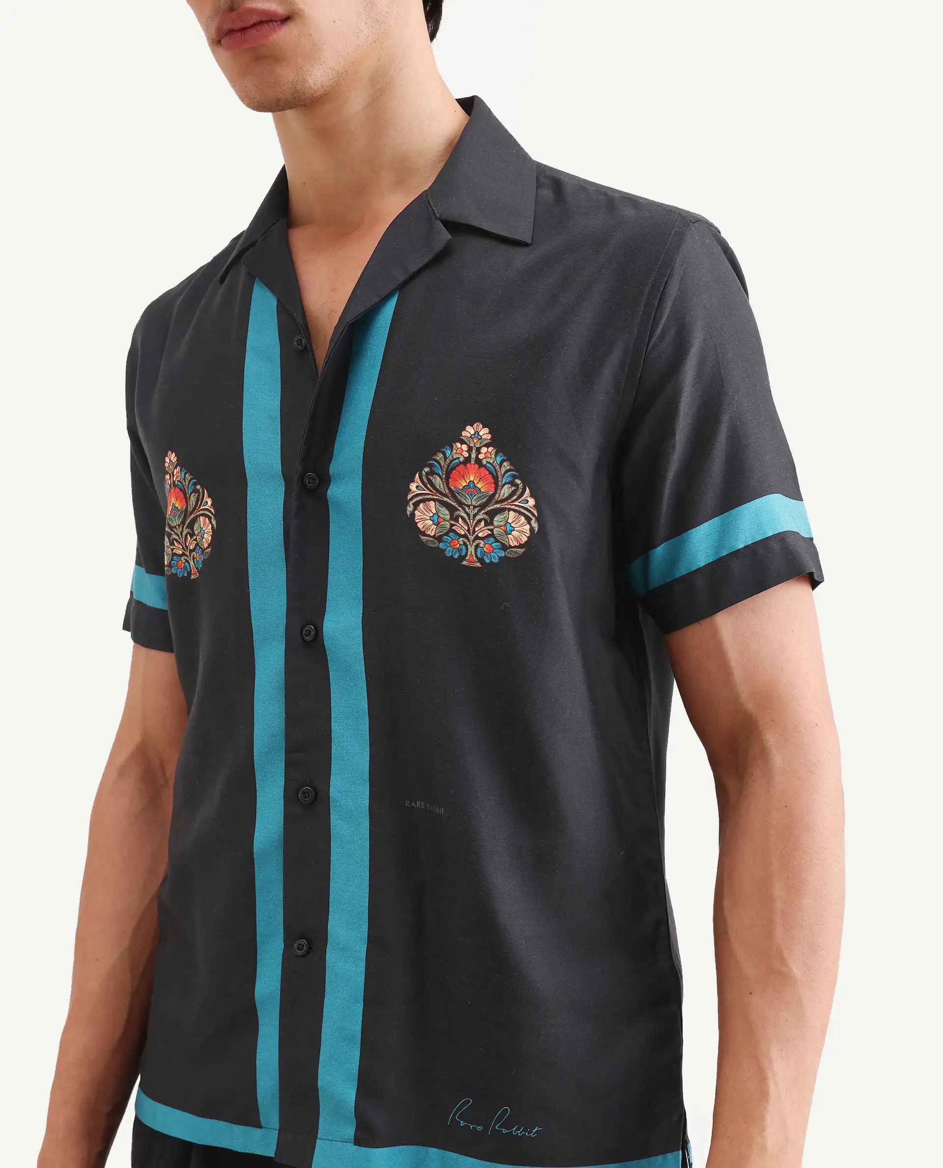 Rare Rabbit Men's Jumble Dark Black Cotton Fabric Full Sleeve Spread Collar Regular Fit Embroidered Shirt - Image 3