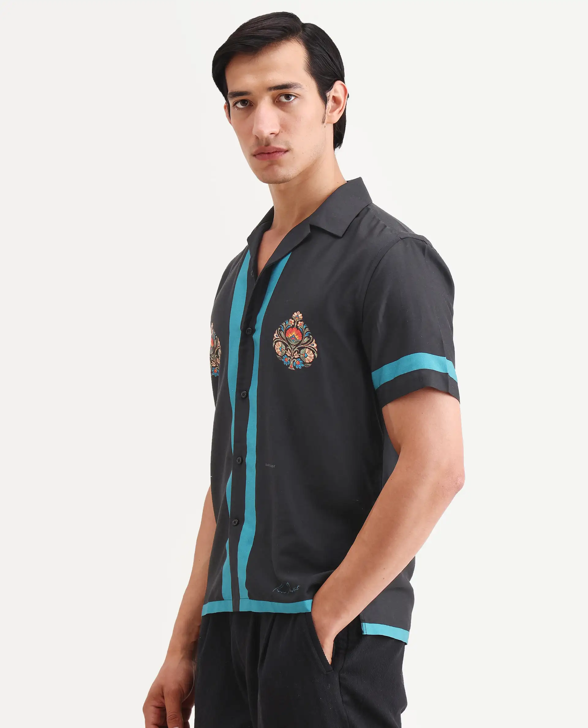 Rare Rabbit Men's Jumble Dark Black Cotton Fabric Full Sleeve Spread Collar Regular Fit Embroidered Shirt - Image 6