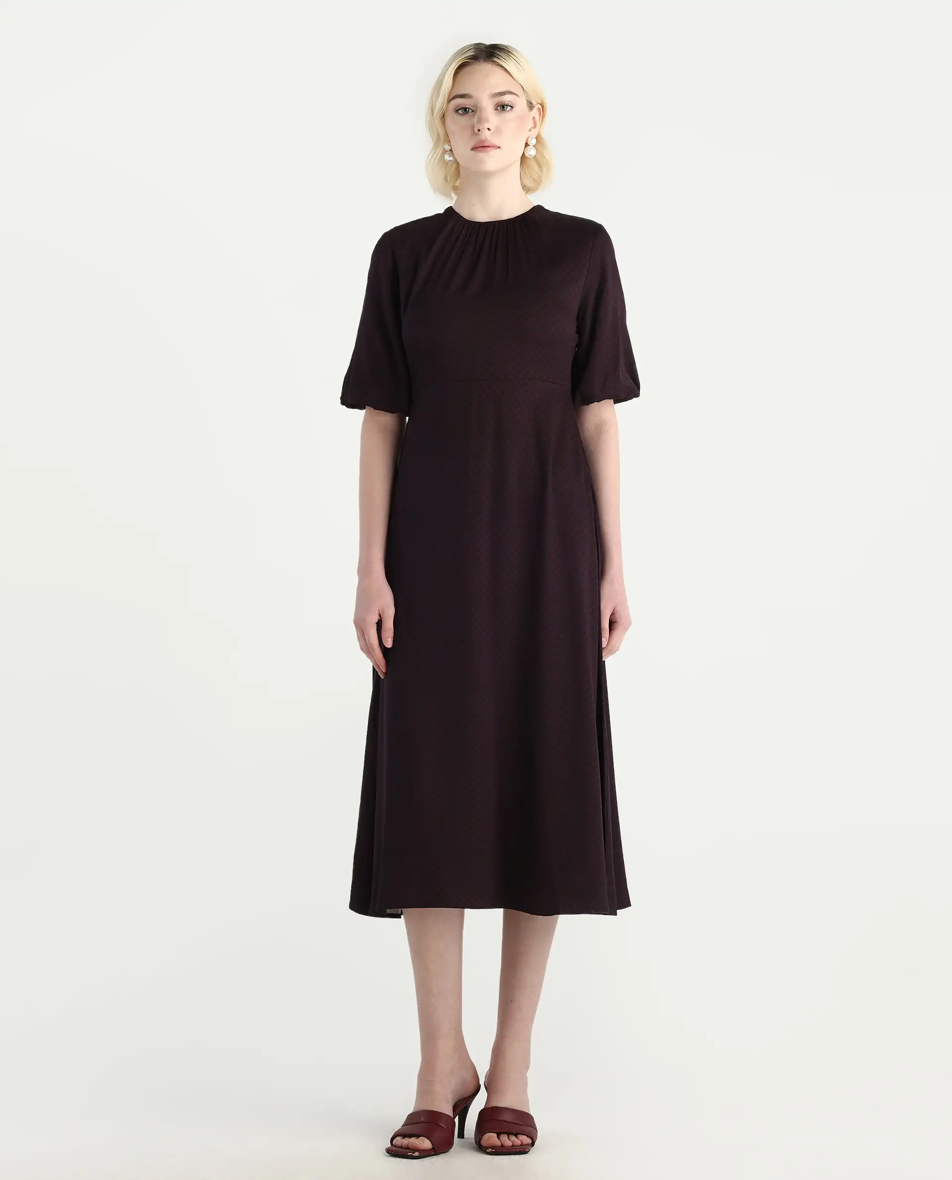 Rareism Women's Jumen Black Viscose Crew Neck A-Line Printed Dress - Image 2