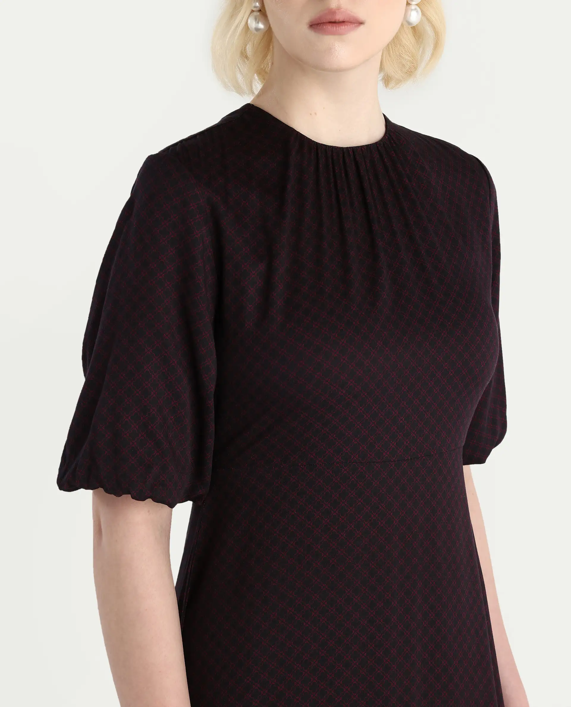 Rareism Women's Jumen Black Viscose Crew Neck A-Line Printed Dress - Image 4