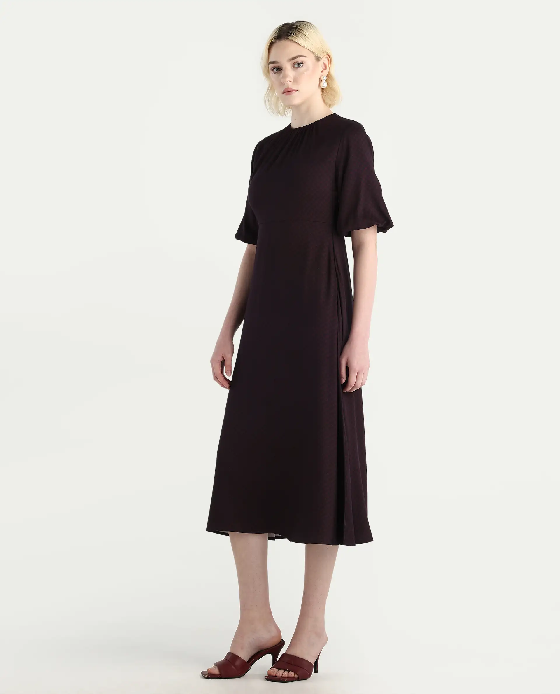 Rareism Women's Jumen Black Viscose Crew Neck A-Line Printed Dress - Image 5