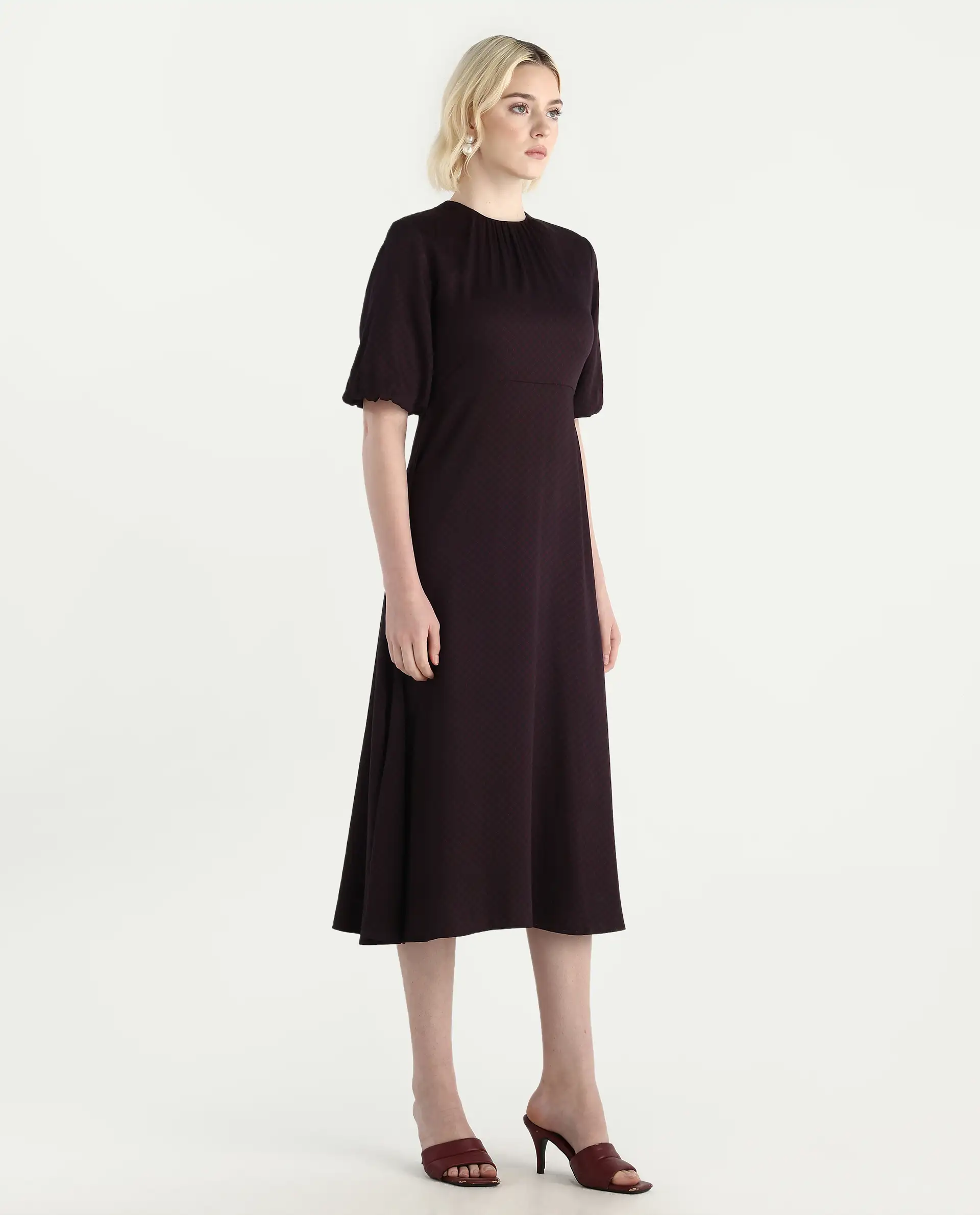 Rareism Women's Jumen Black Viscose Crew Neck A-Line Printed Dress - Image 6