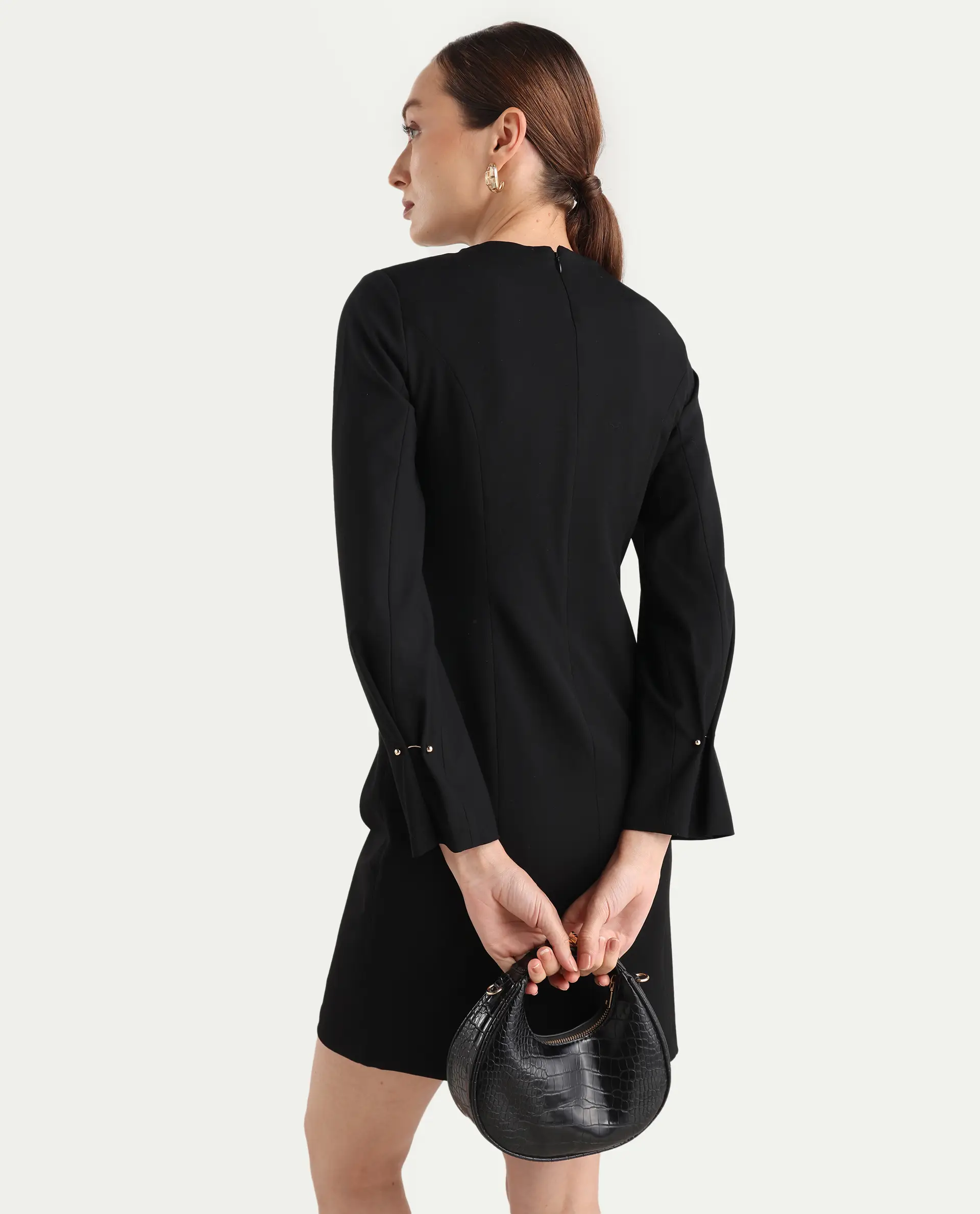 Rareism Women Juna Black Polyester Blend Solid Fitted Dress - Image 3