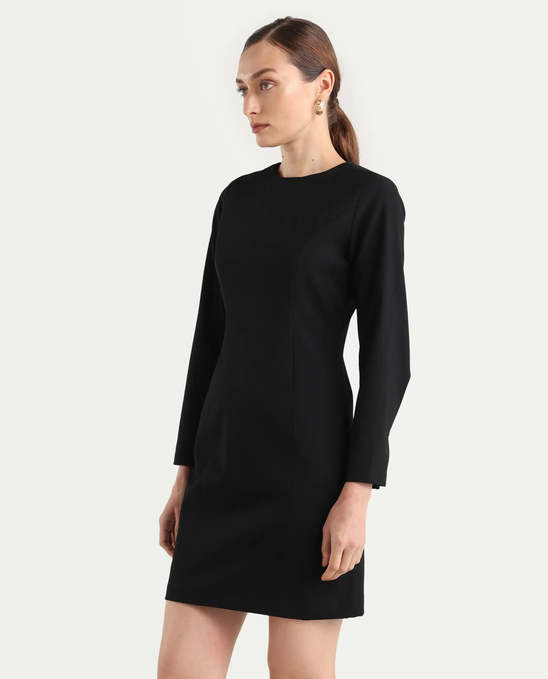 Rareism Women Juna Black Polyester Blend Solid Fitted Dress - Image 4