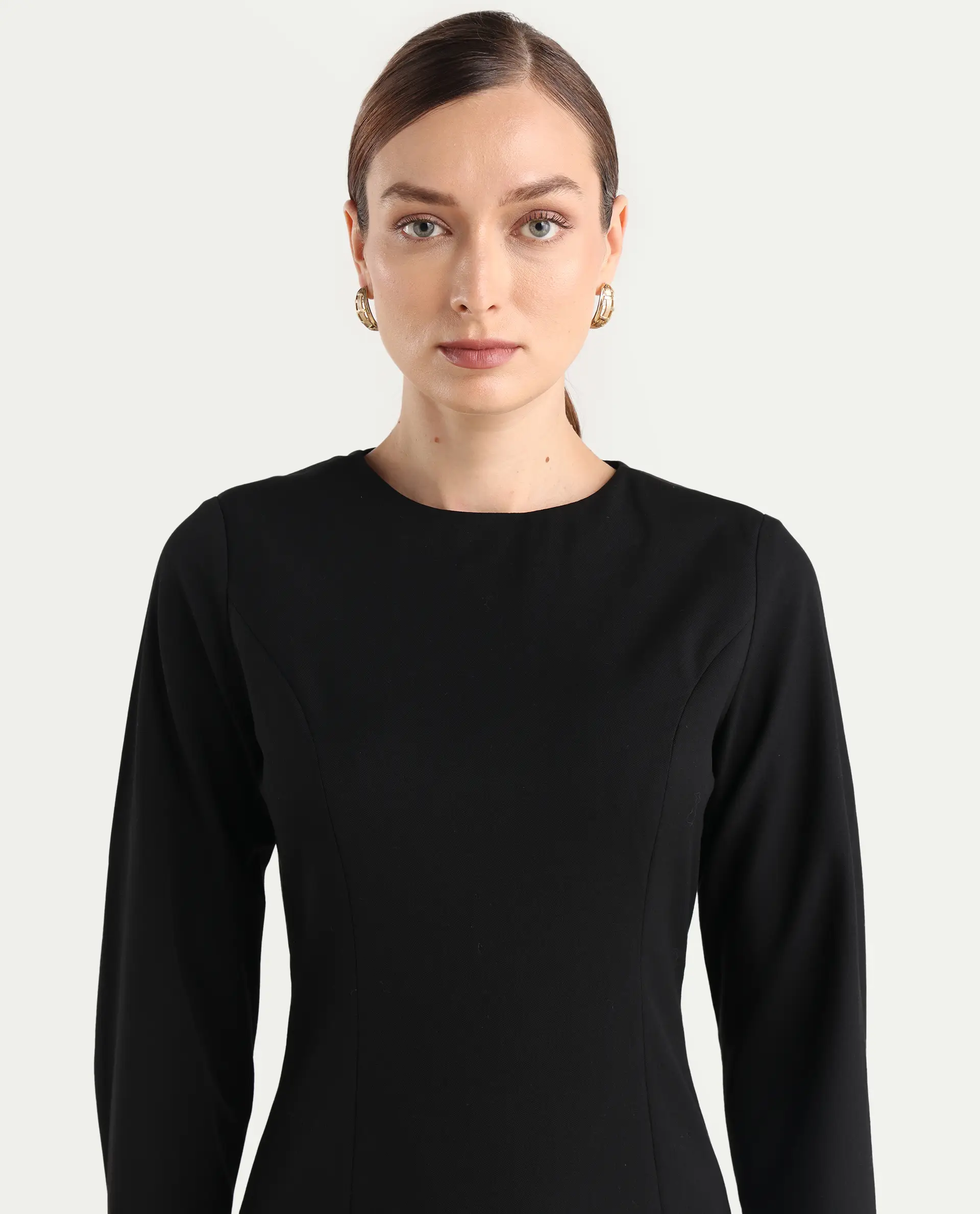 Rareism Women Juna Black Polyester Blend Solid Fitted Dress - Image 6
