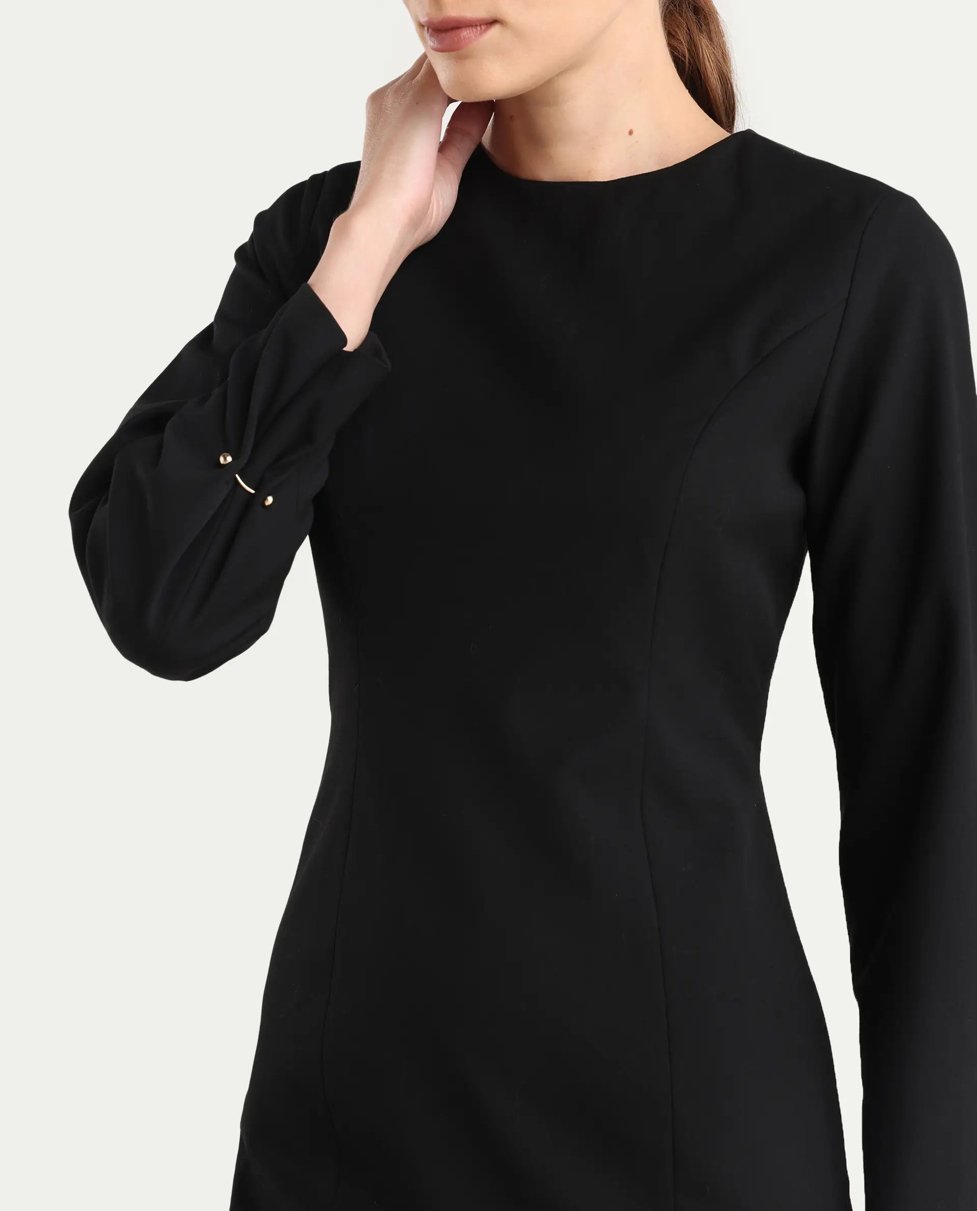 Rareism Women Juna Black Polyester Blend Solid Fitted Dress - Image 7