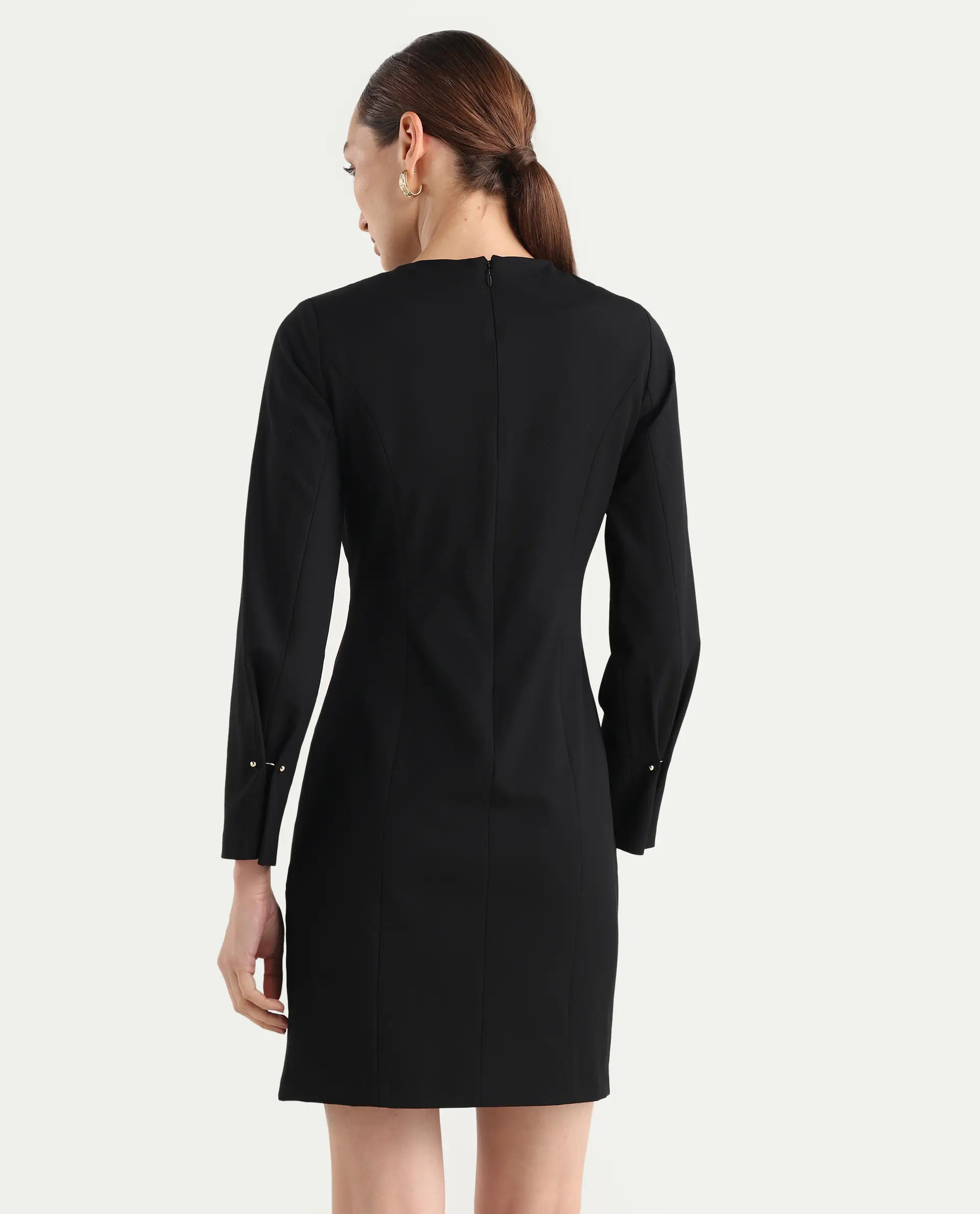 Rareism Women Juna Black Polyester Blend Solid Fitted Dress - Image 8