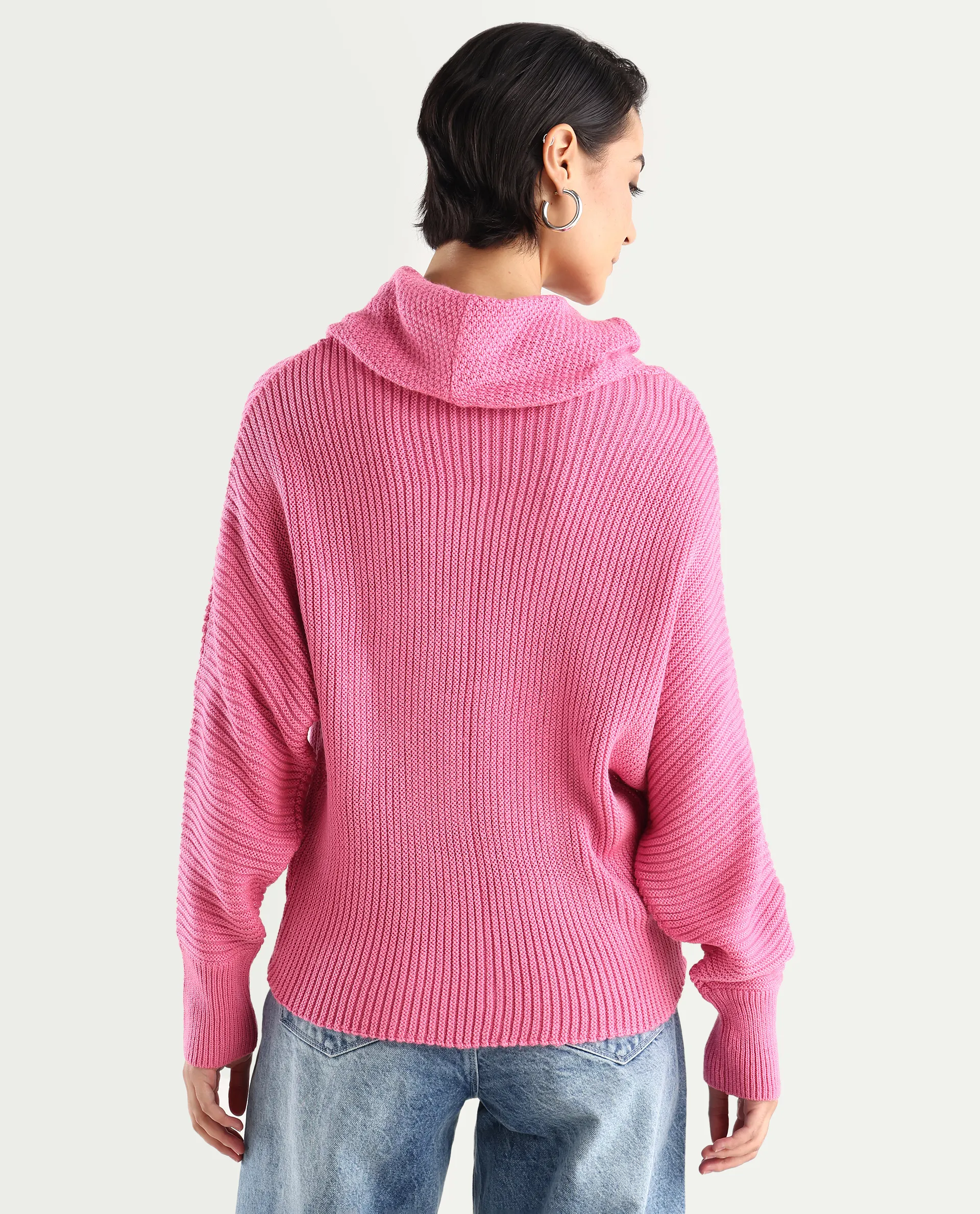 Rareism Women's June Pink Acrylic Turtle Neck Plain Kimono Sleeve Relaxed Fit Sweater - Image 7