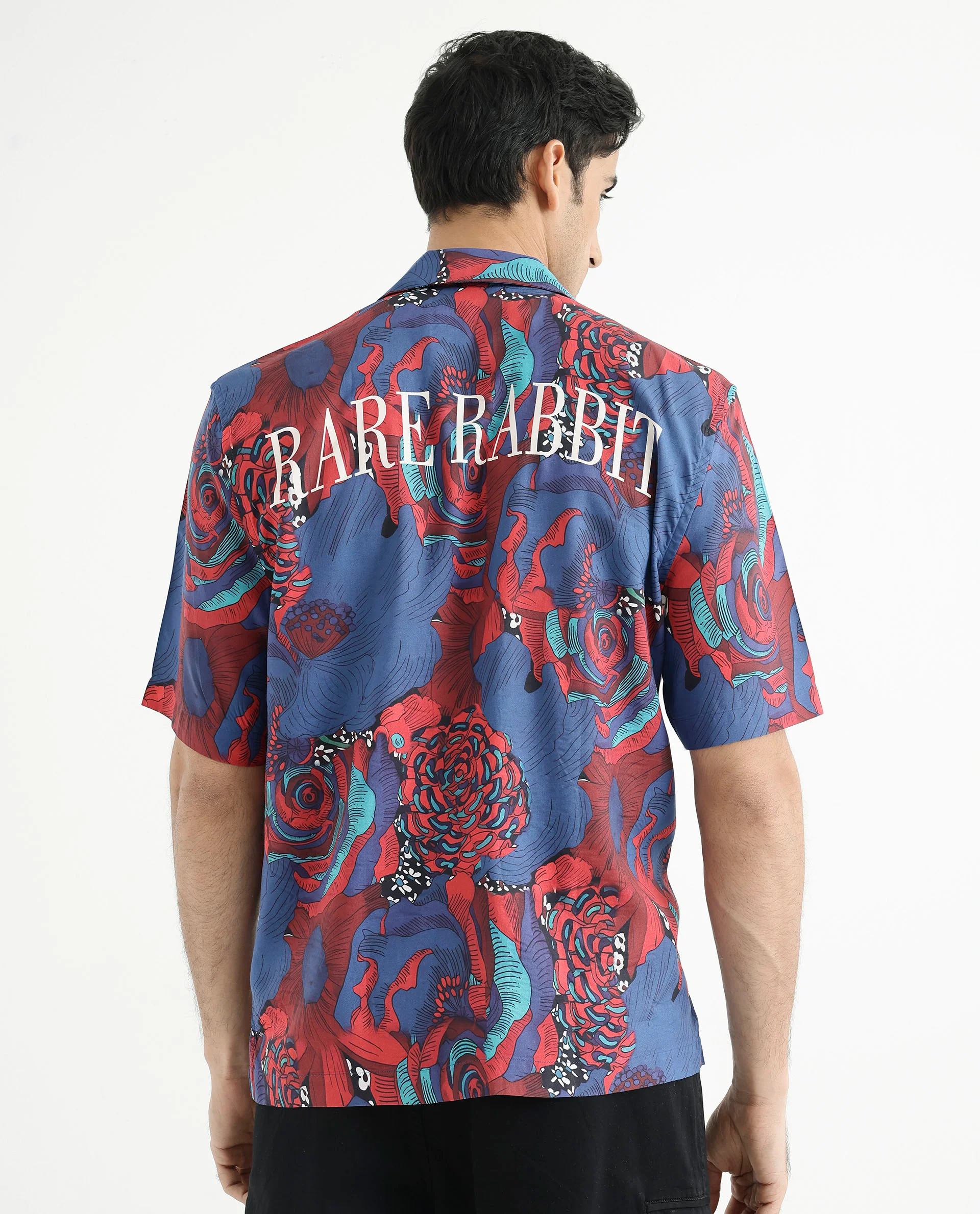 Rare Rabbit Men's Junee Blue Viscose Floral Print Boxy Fit Half Sleeve Cuban Collar Shirt - Image 7